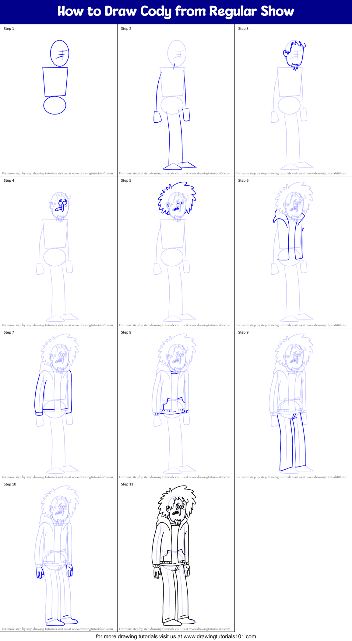 How to Draw Cody from Regular Show Printable Step by Step