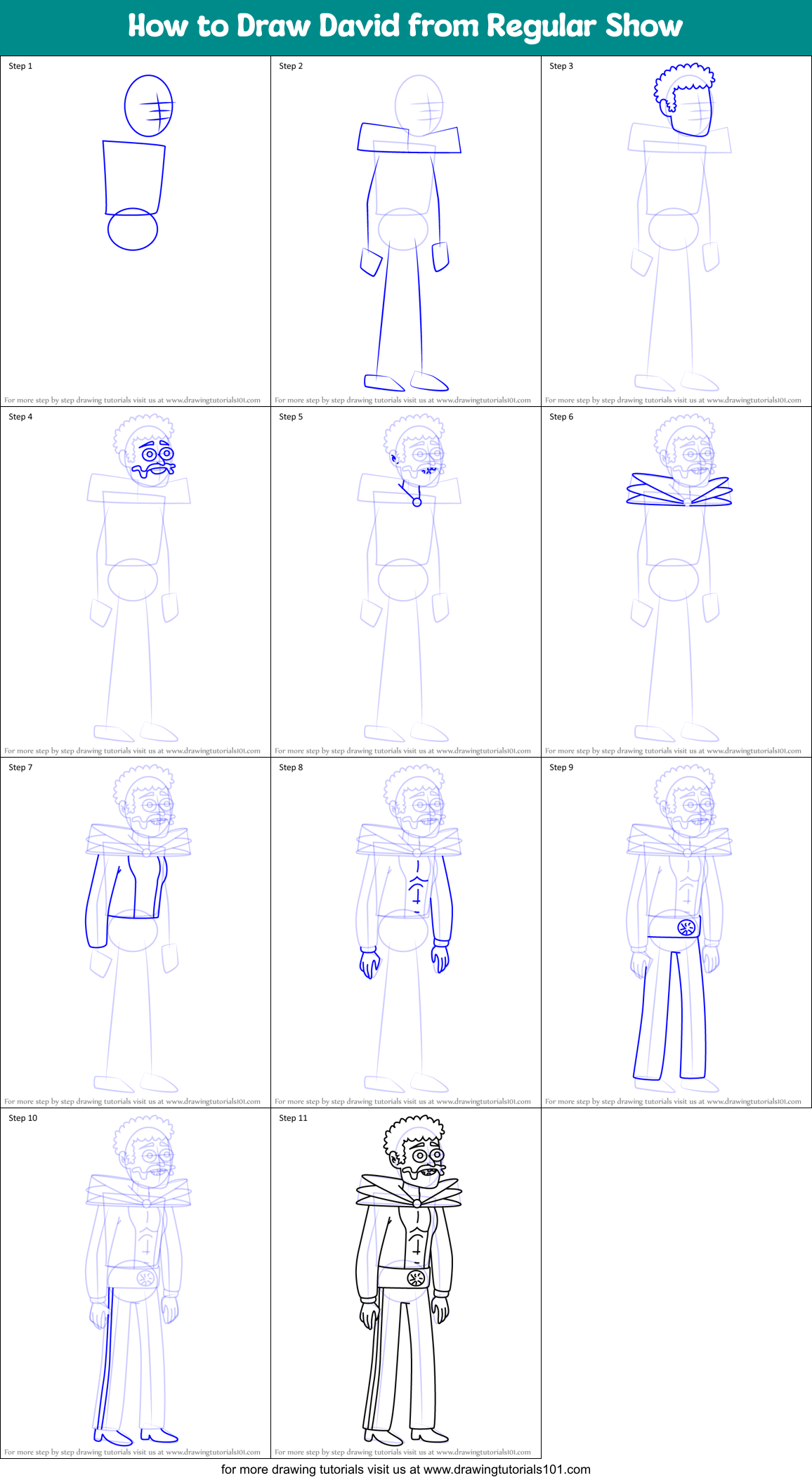 How to Draw David from Regular Show Printable Step by Step