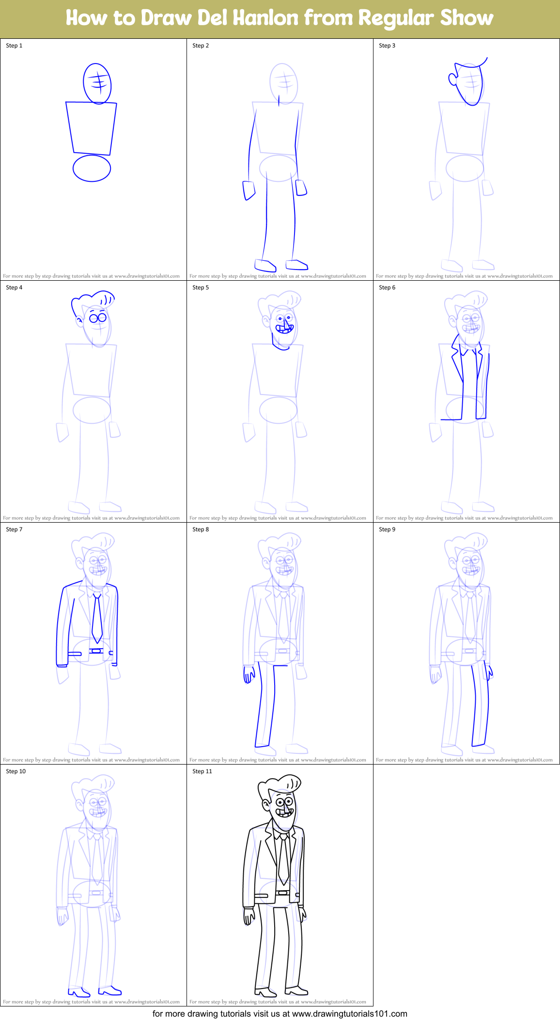 How to Draw Del Hanlon from Regular Show Printable Step by Step