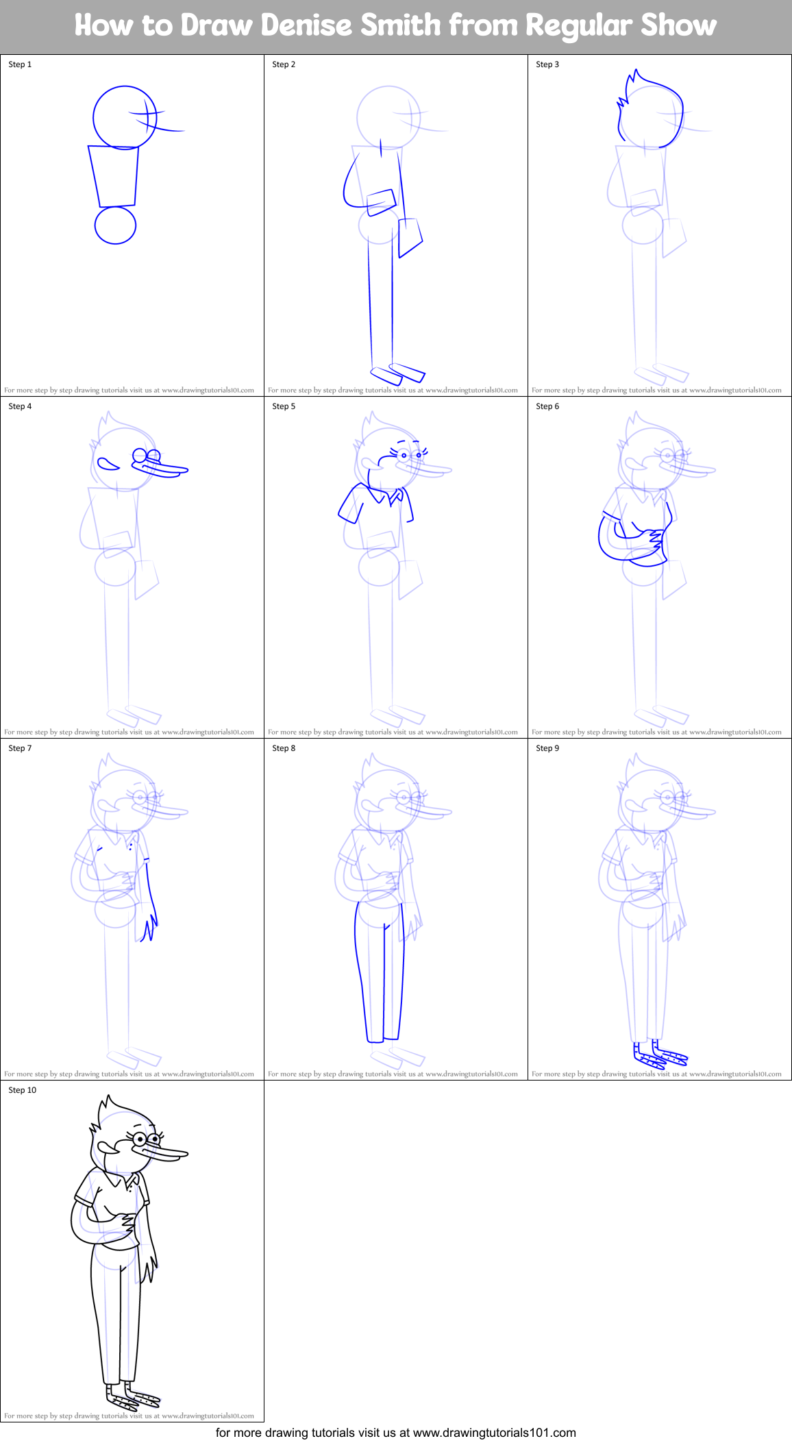 How to Draw Denise Smith from Regular Show Printable Step by Step