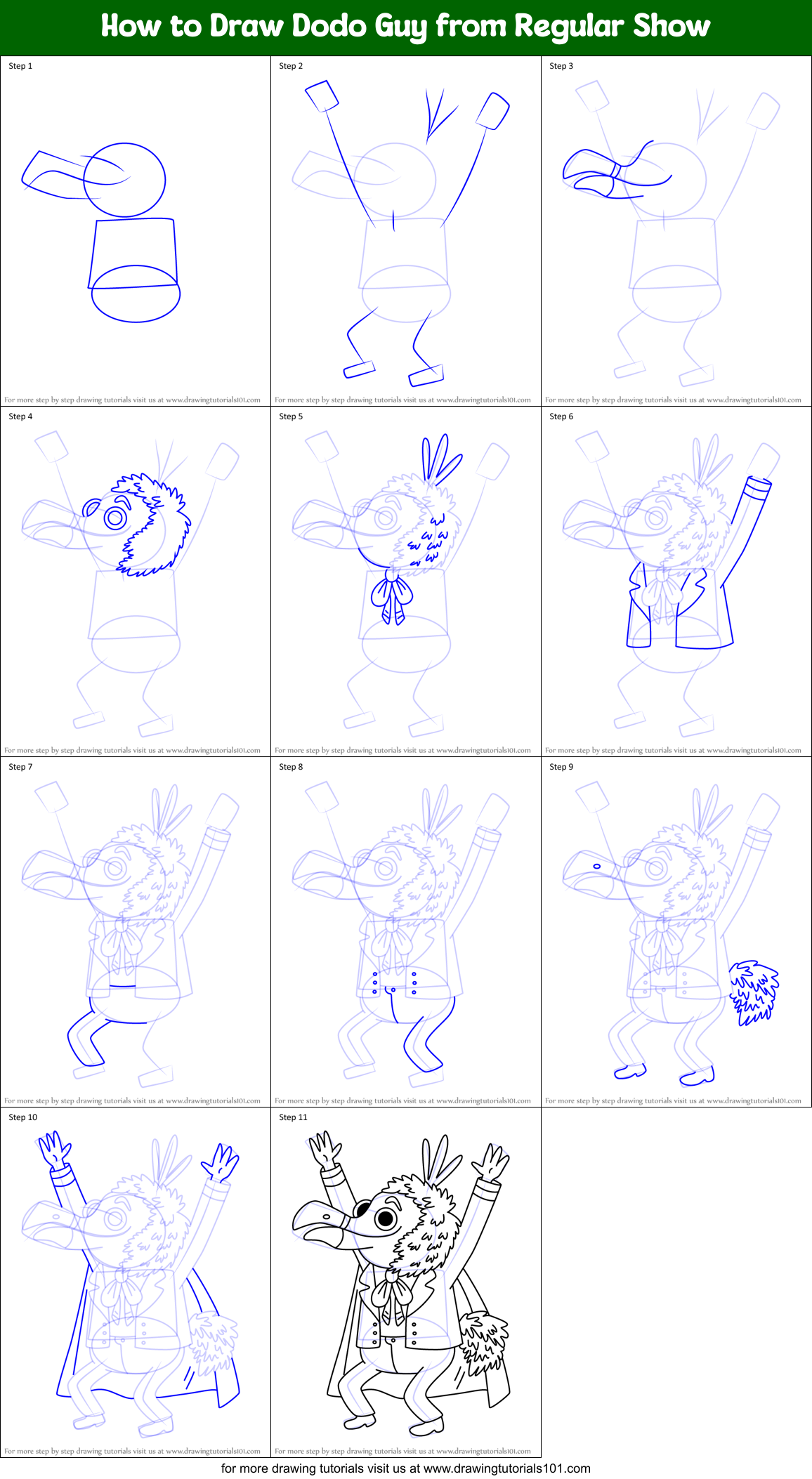 How to Draw Dodo Guy from Regular Show Printable Step by Step