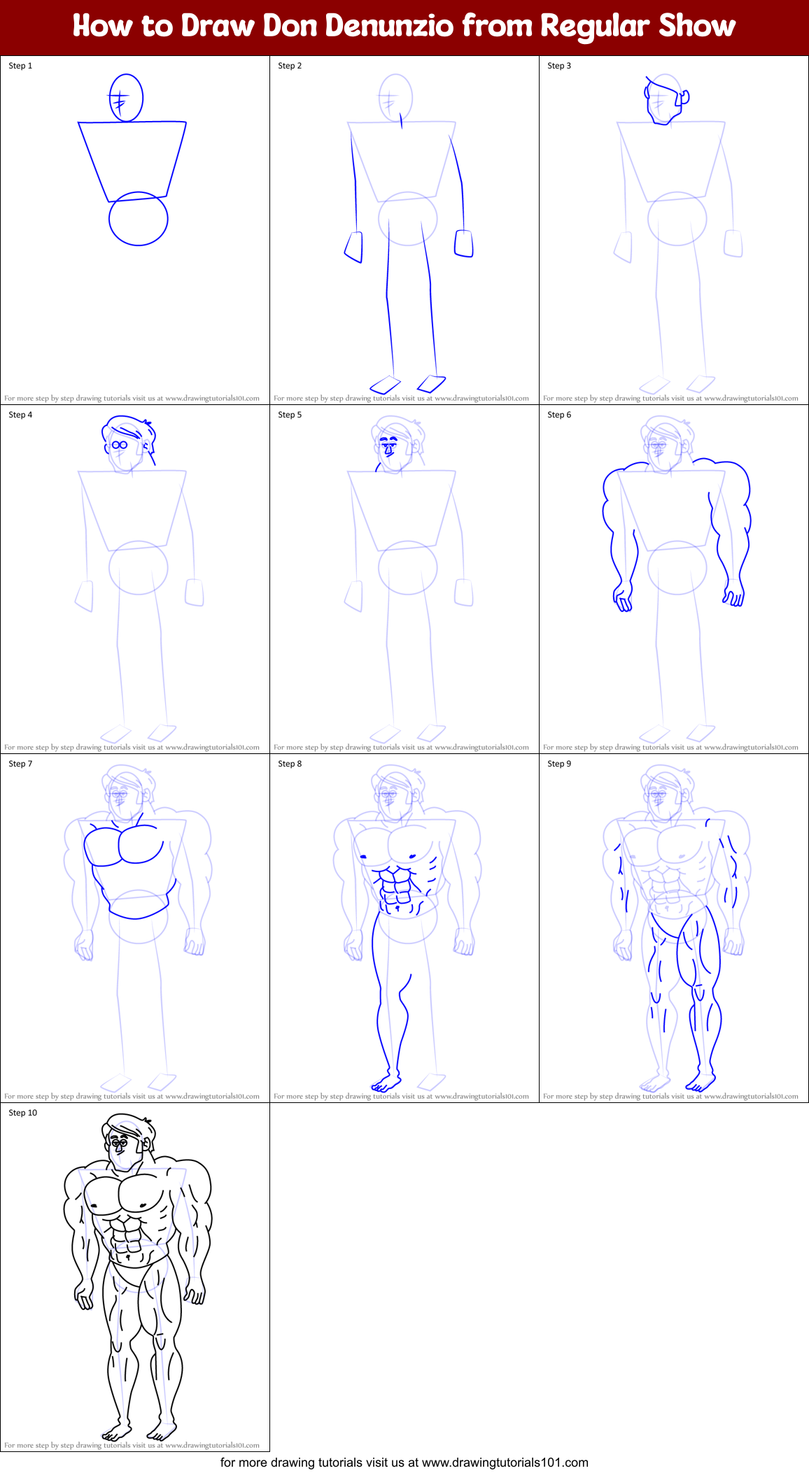 How to Draw Don Denunzio from Regular Show Printable Step by Step
