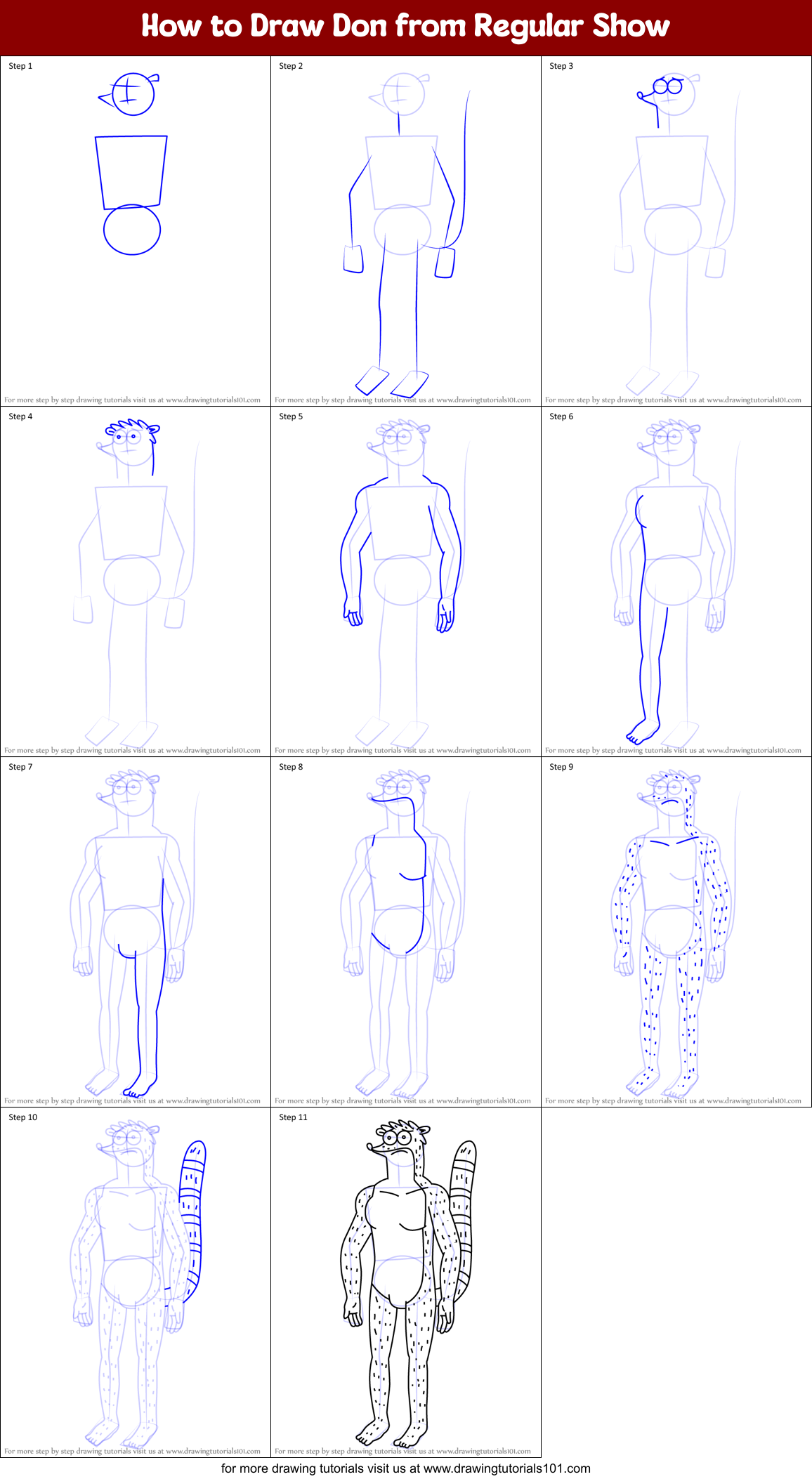 How to Draw Don from Regular Show Printable Step by Step