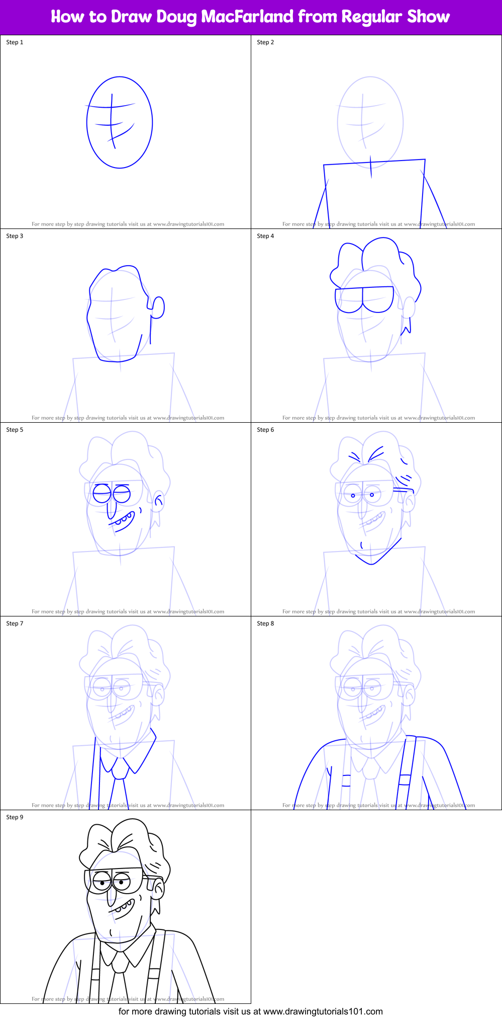 How to Draw Doug MacFarland from Regular Show Printable Step by Step