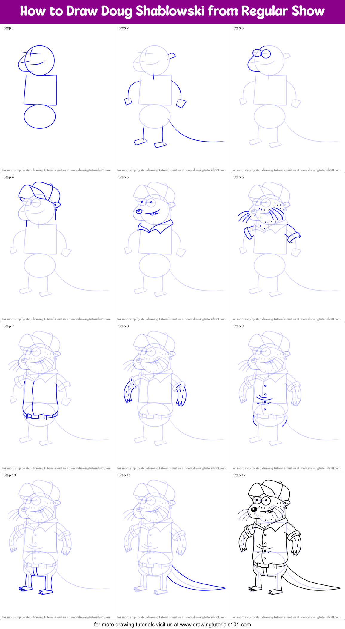 How to Draw Doug Shablowski from Regular Show Printable Step by Step