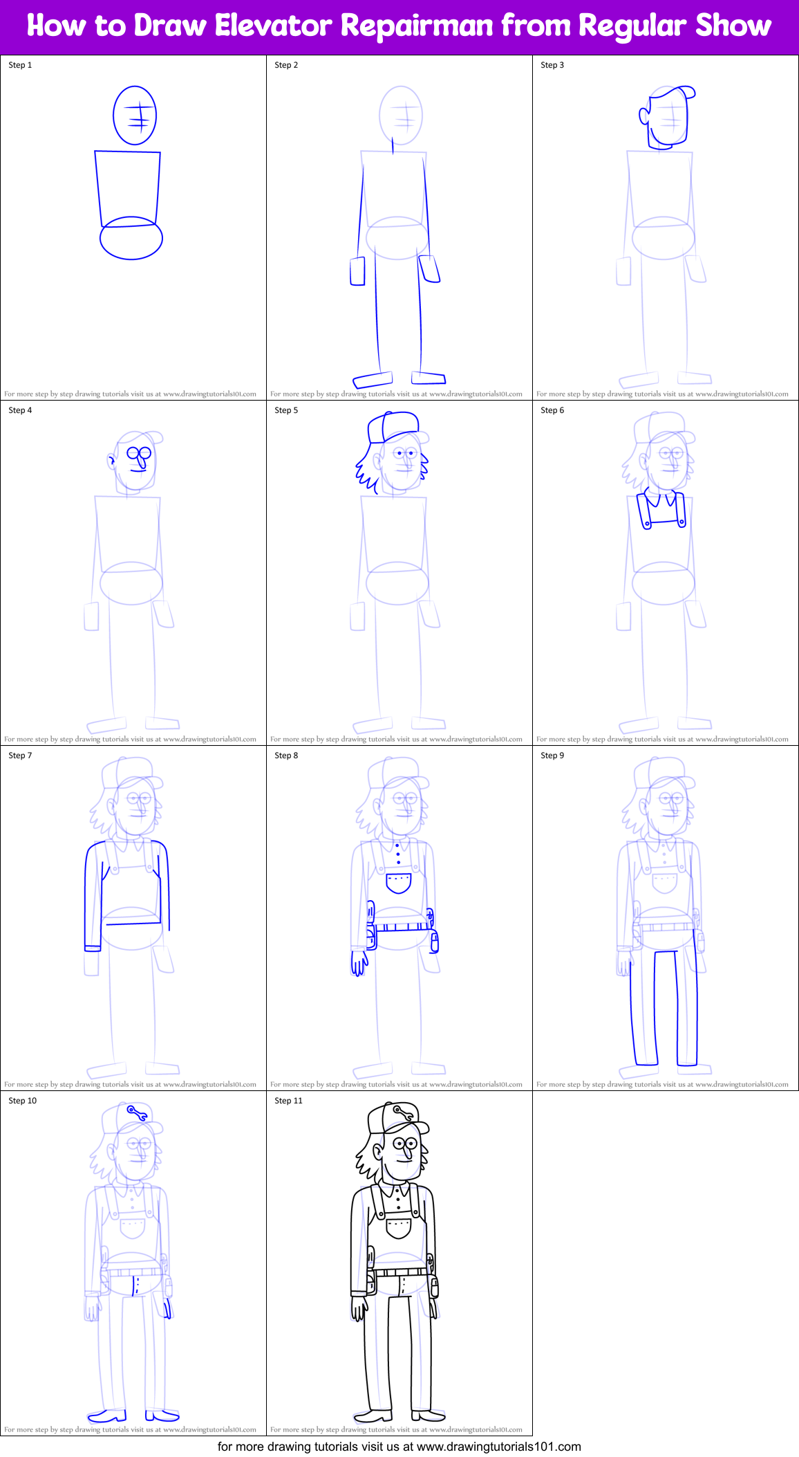 How to Draw Elevator Repairman from Regular Show Printable Step by Step