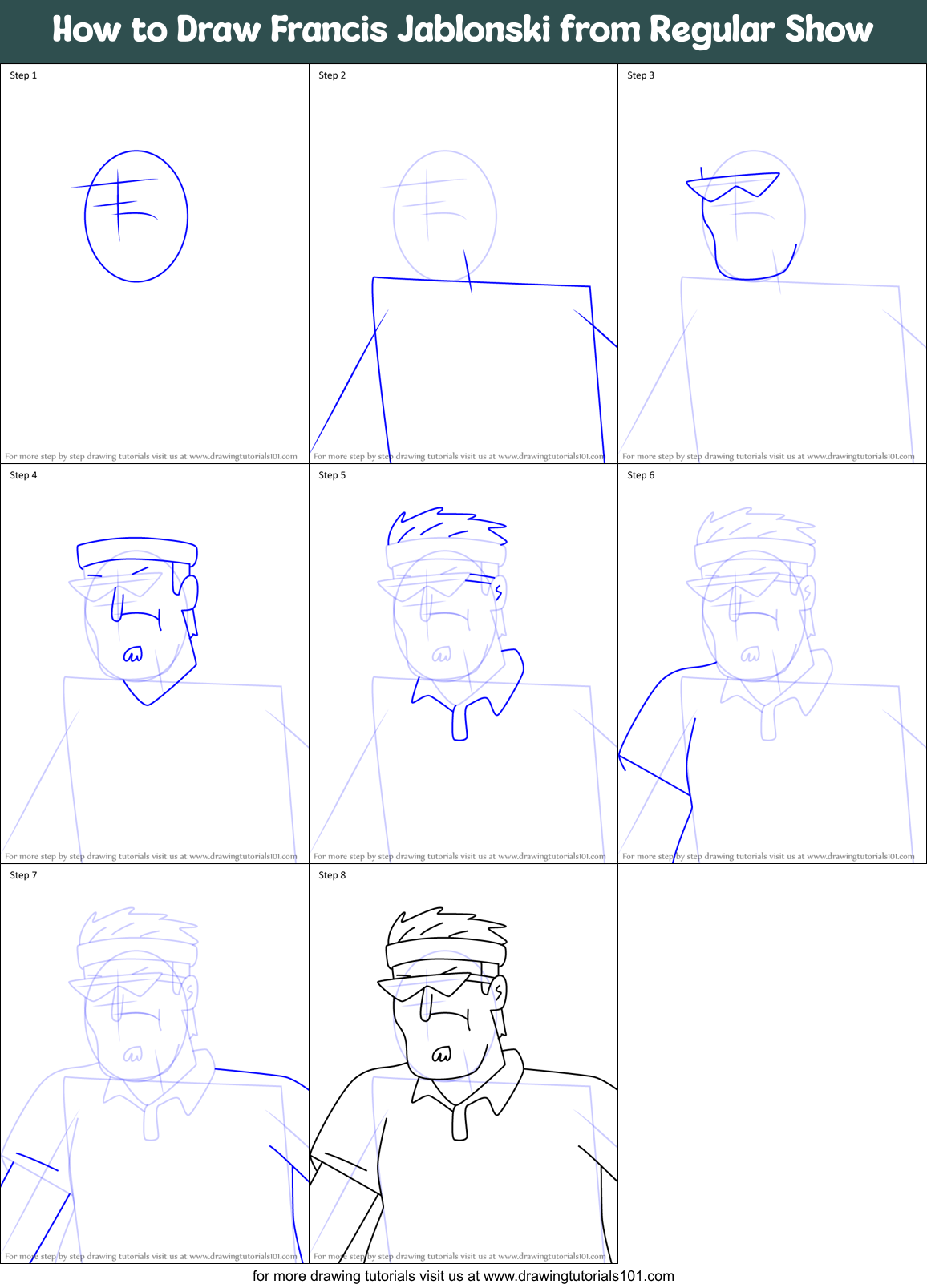 How to Draw Francis Jablonski from Regular Show Printable Step by Step