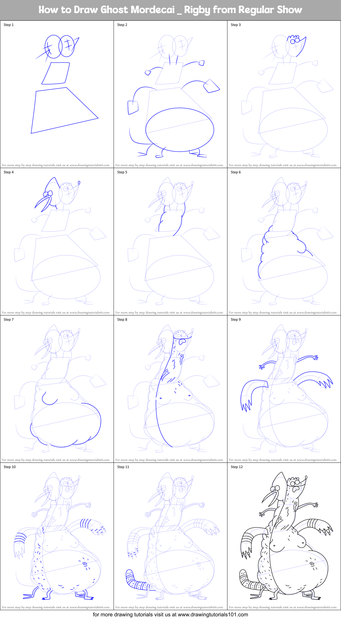 How to Draw Ghost Mordecai _ Rigby from Regular Show Printable Step by Step