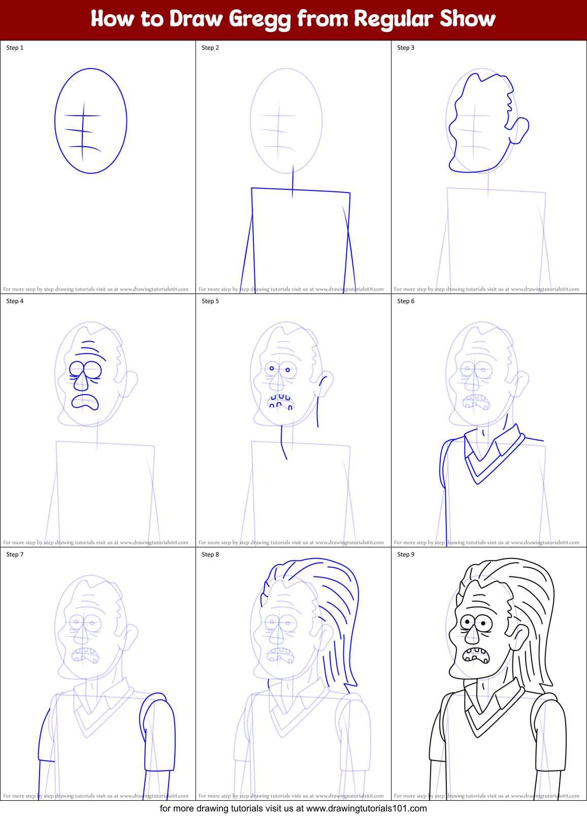 How to Draw Gregg from Regular Show Printable Step by Step