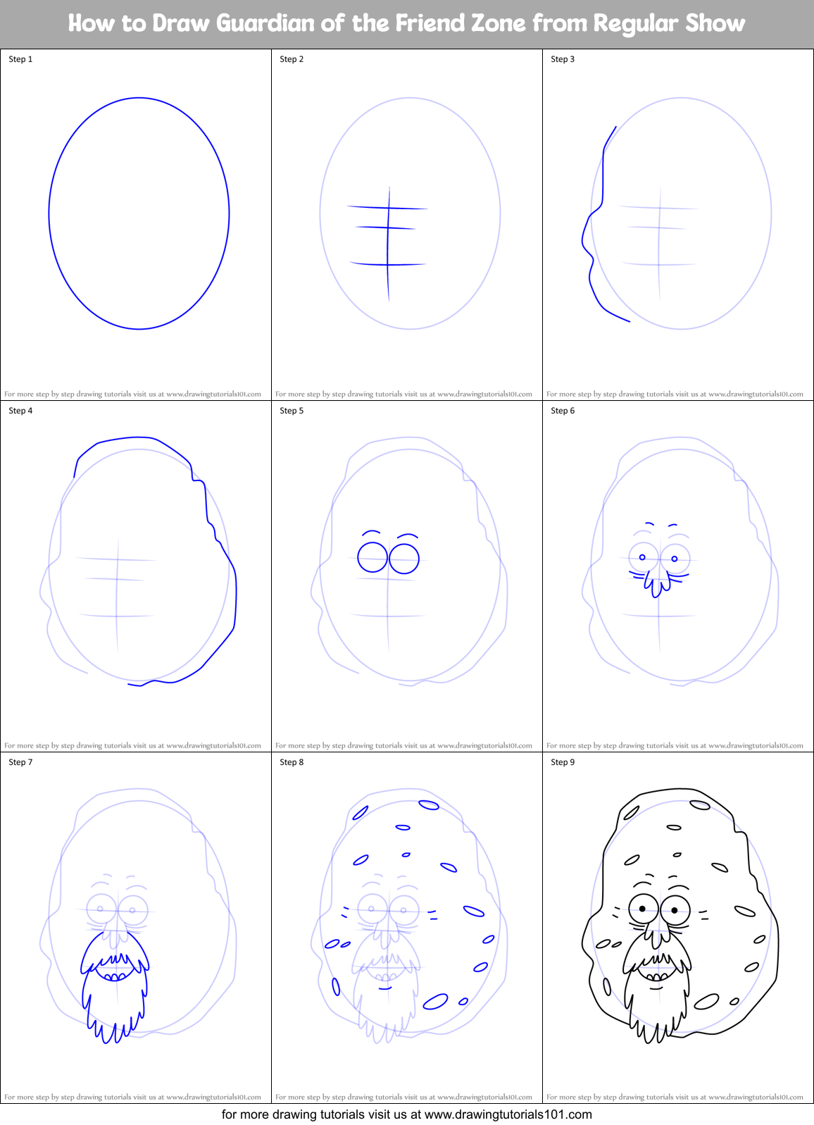 How to Draw Guardian of the Friend Zone from Regular Show Printable Step by Step