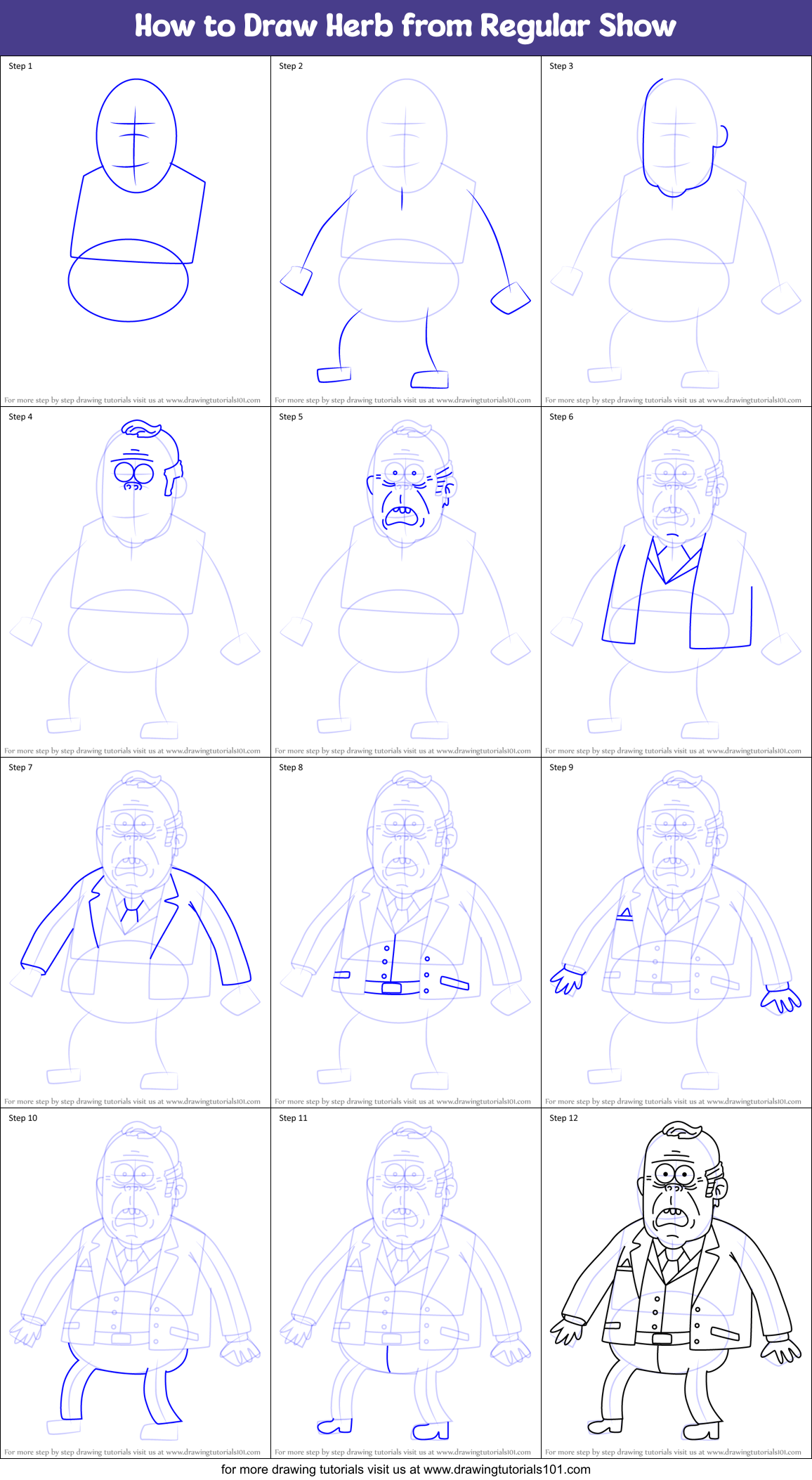 How to Draw Herb from Regular Show Printable Step by Step