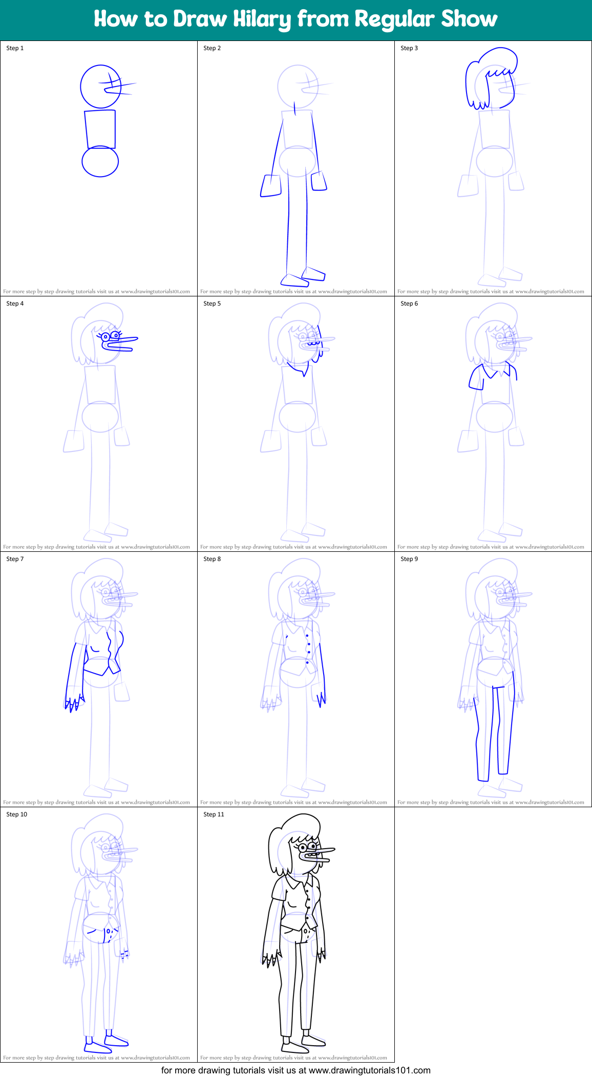 How to Draw Hilary from Regular Show Printable Step by Step