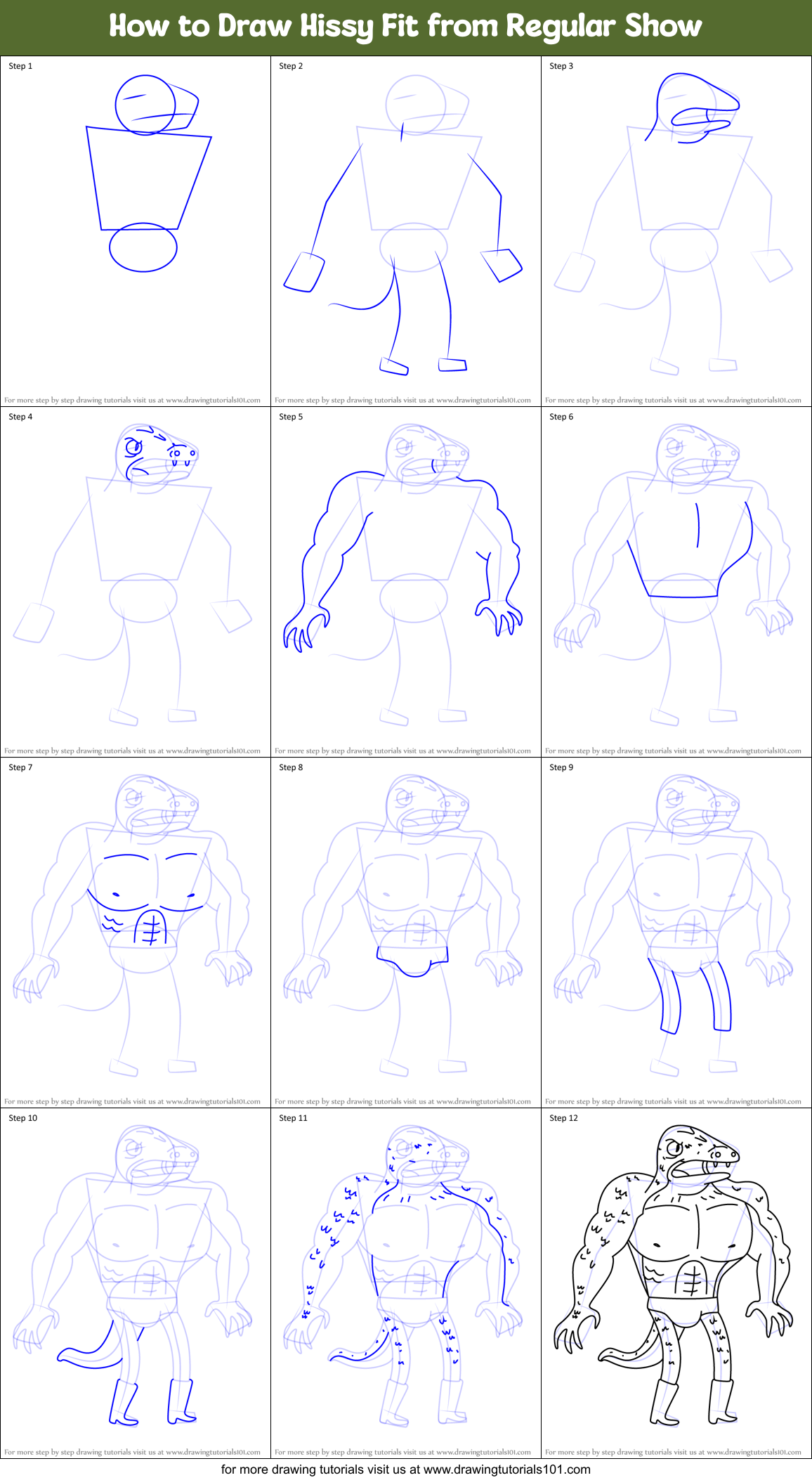 How to Draw Hissy Fit from Regular Show Printable Step by Step