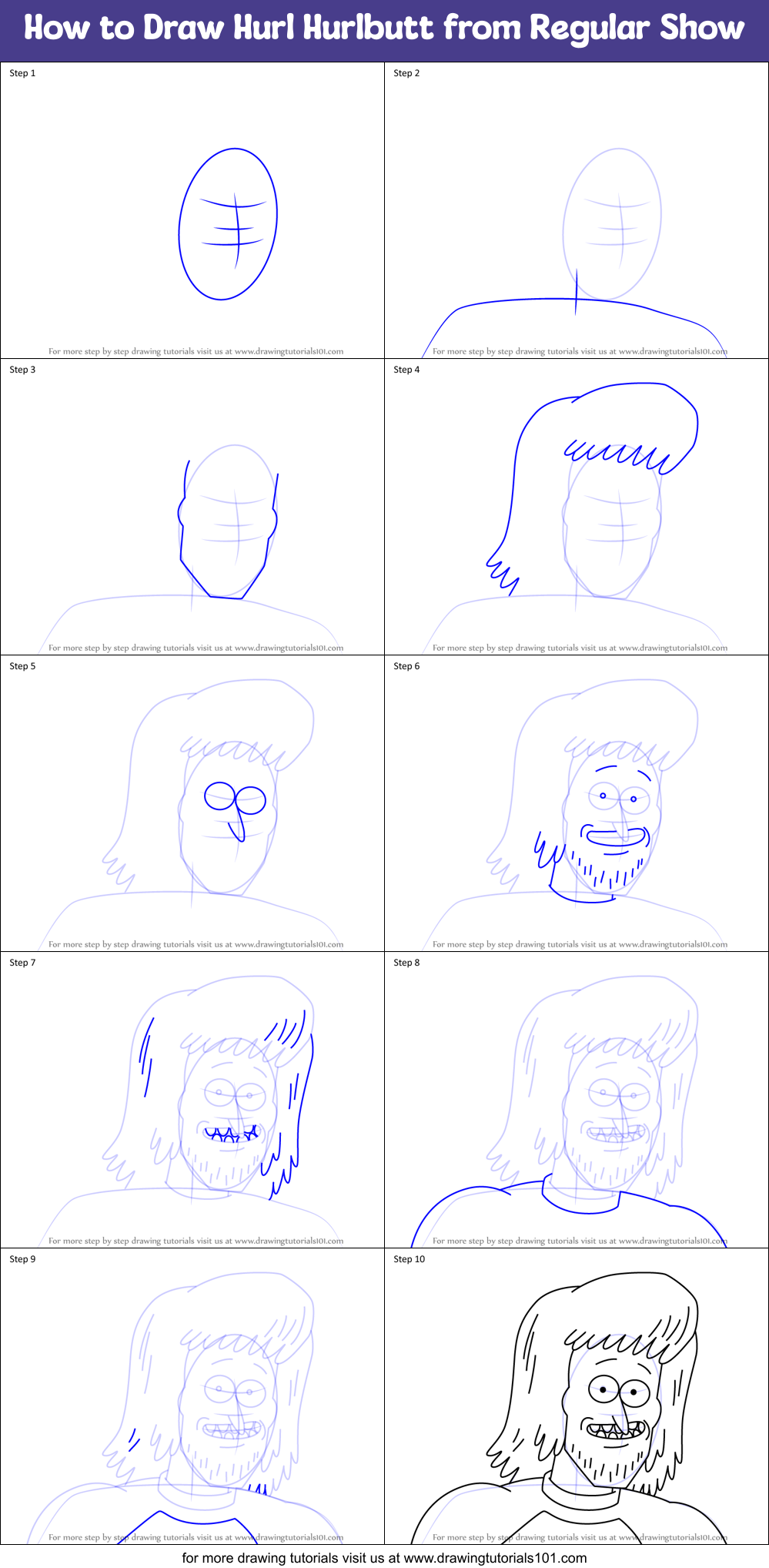 How to Draw Hurl Hurlbutt from Regular Show Printable Step by Step