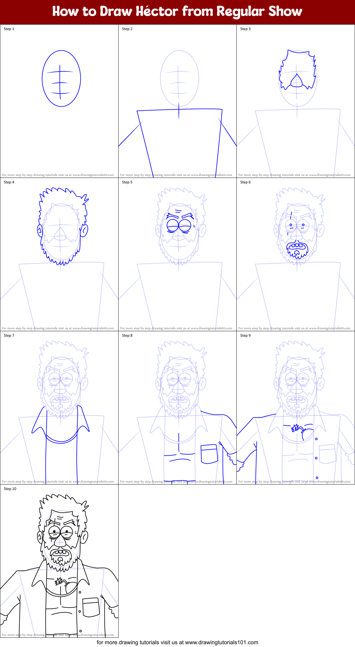 How to Draw Héctor from Regular Show Printable Step by Step