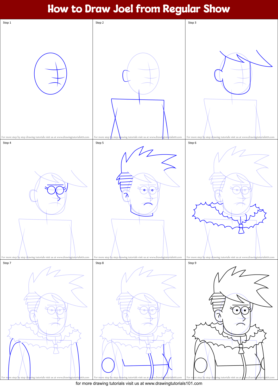 How to Draw Joel from Regular Show Printable Step by Step