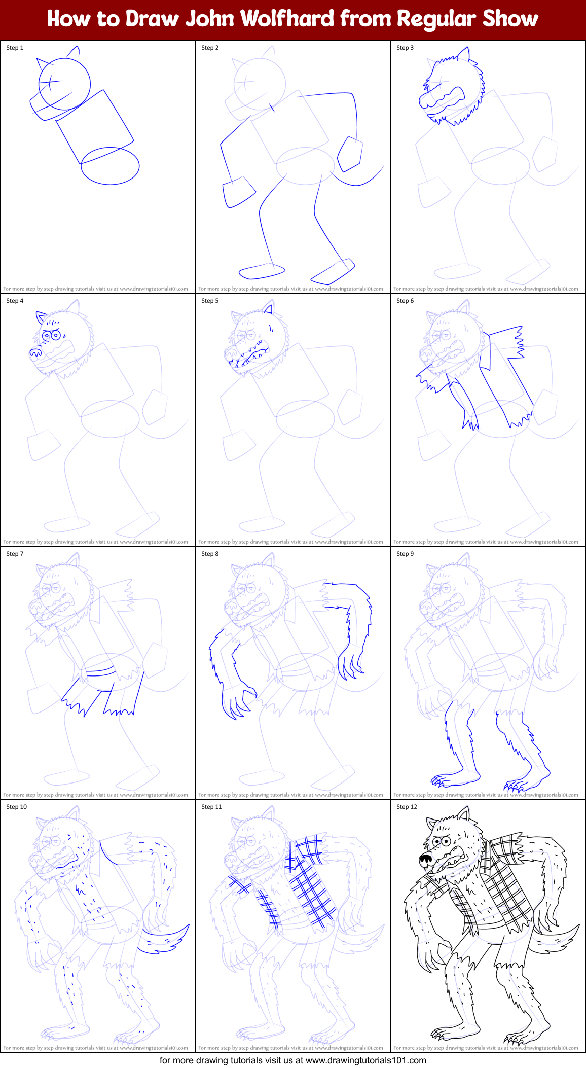 How to Draw John Wolfhard from Regular Show Printable Step by Step