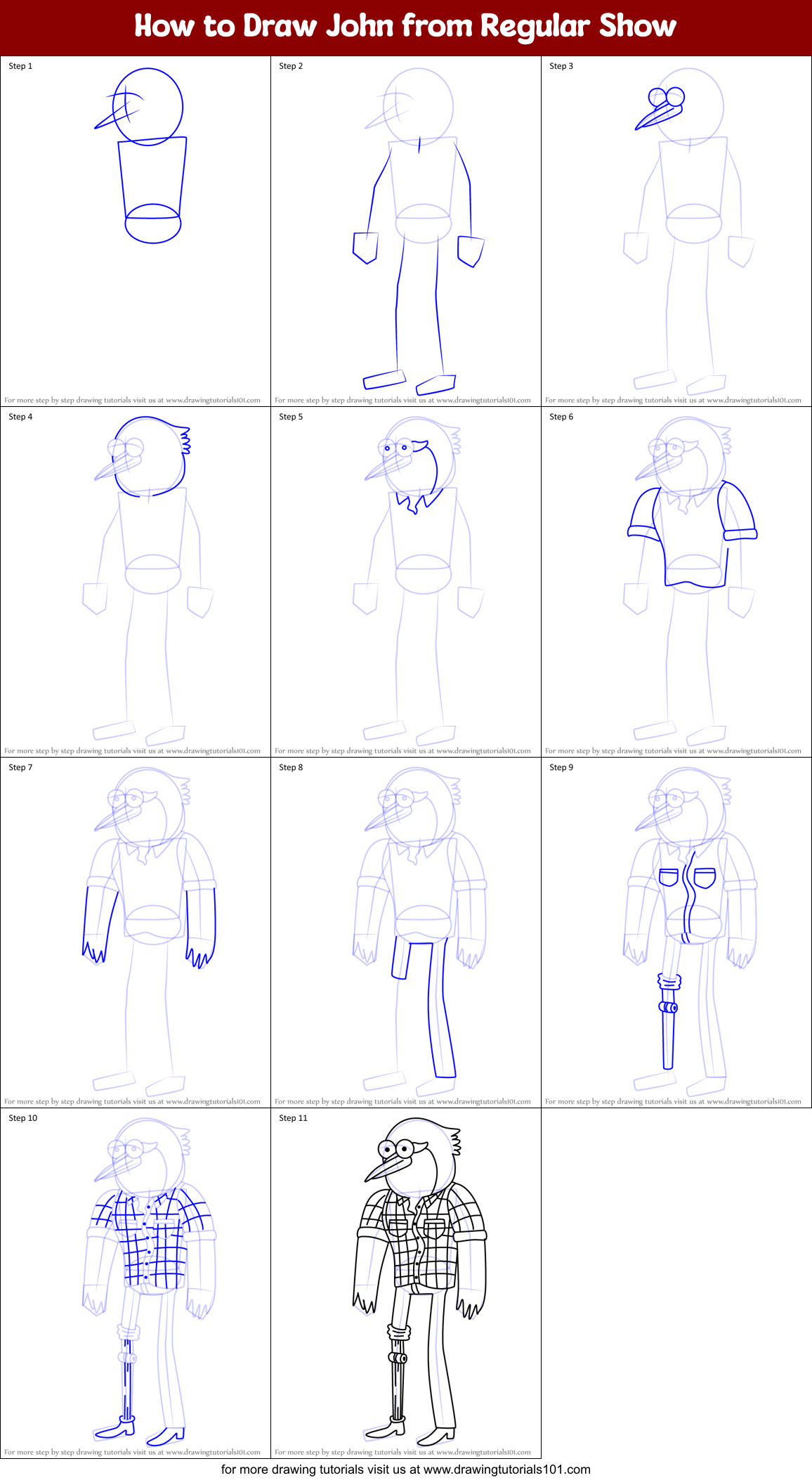 How to Draw John from Regular Show Printable Step by Step