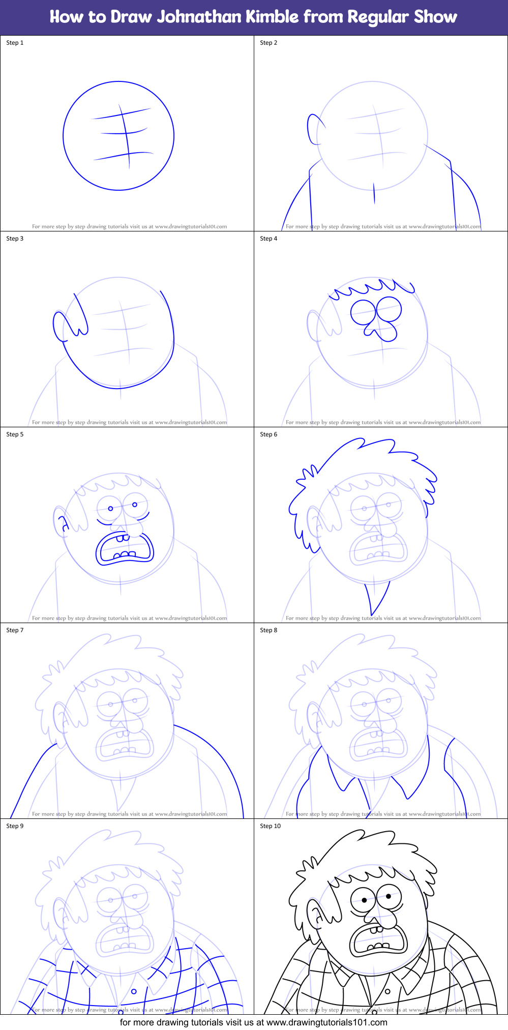 How to Draw Johnathan Kimble from Regular Show Printable Step by Step