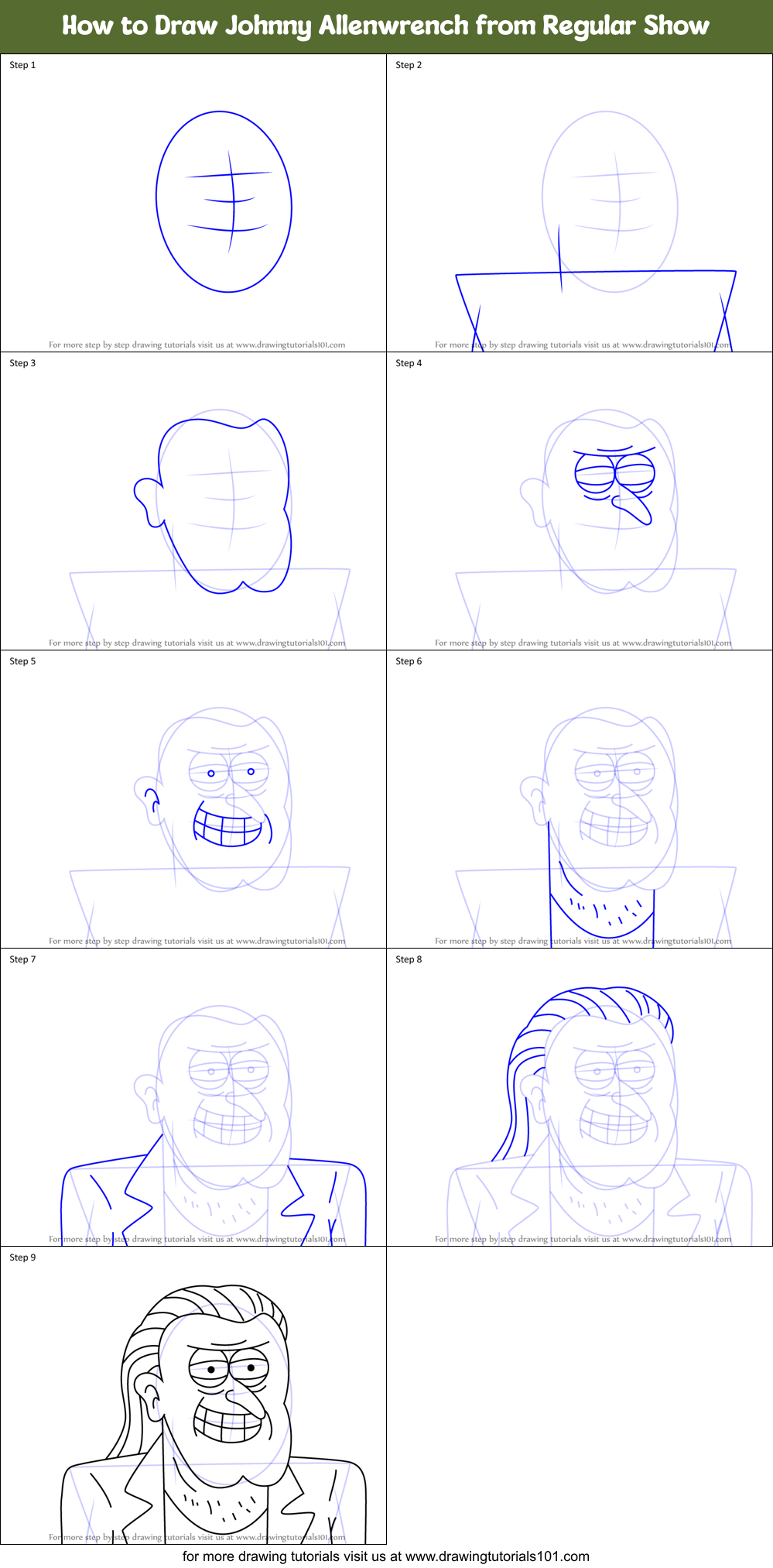 How to Draw Johnny Allenwrench from Regular Show Printable Step by Step