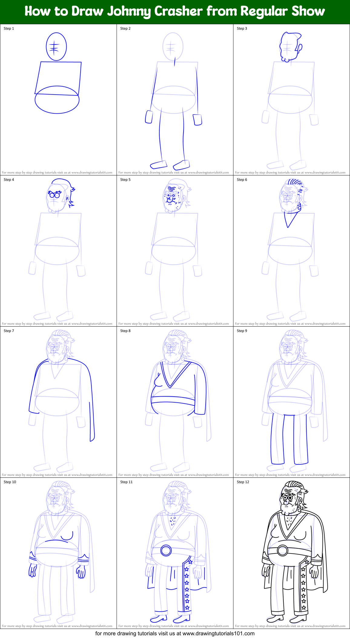 How to Draw Johnny Crasher from Regular Show Printable Step by Step