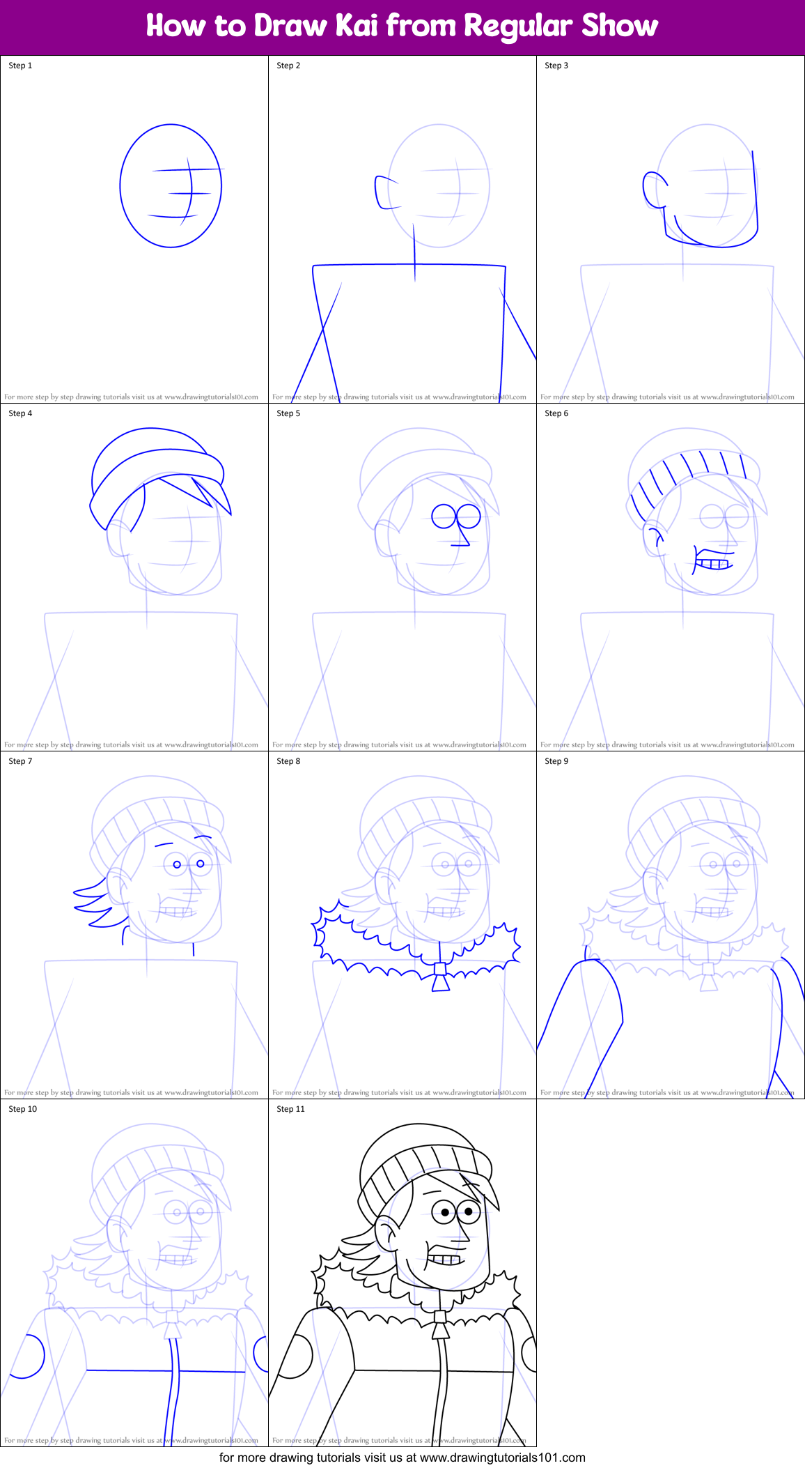 How to Draw Kai from Regular Show Printable Step by Step