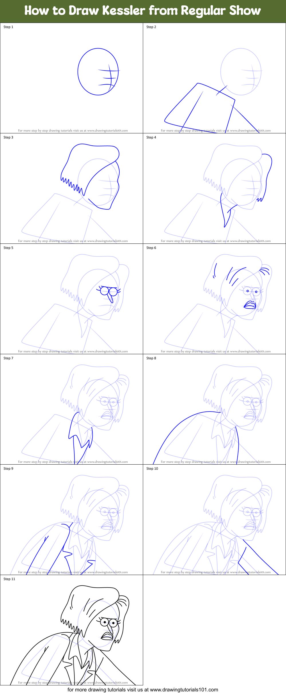 How to Draw Kessler from Regular Show Printable Step by Step