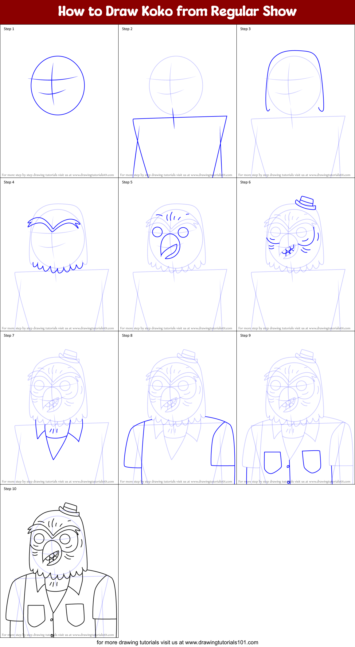 How to Draw Koko from Regular Show Printable Step by Step