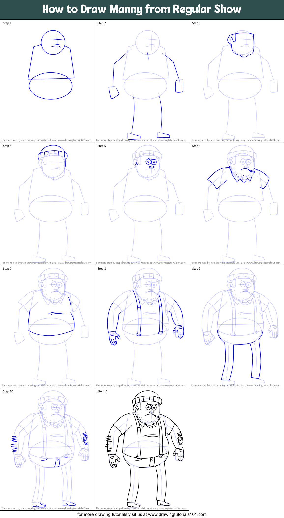 How to Draw Manny from Regular Show Printable Step by Step