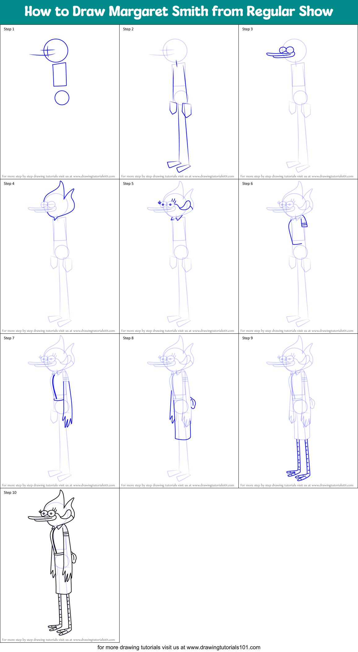 How to Draw Margaret Smith from Regular Show Printable Step by Step