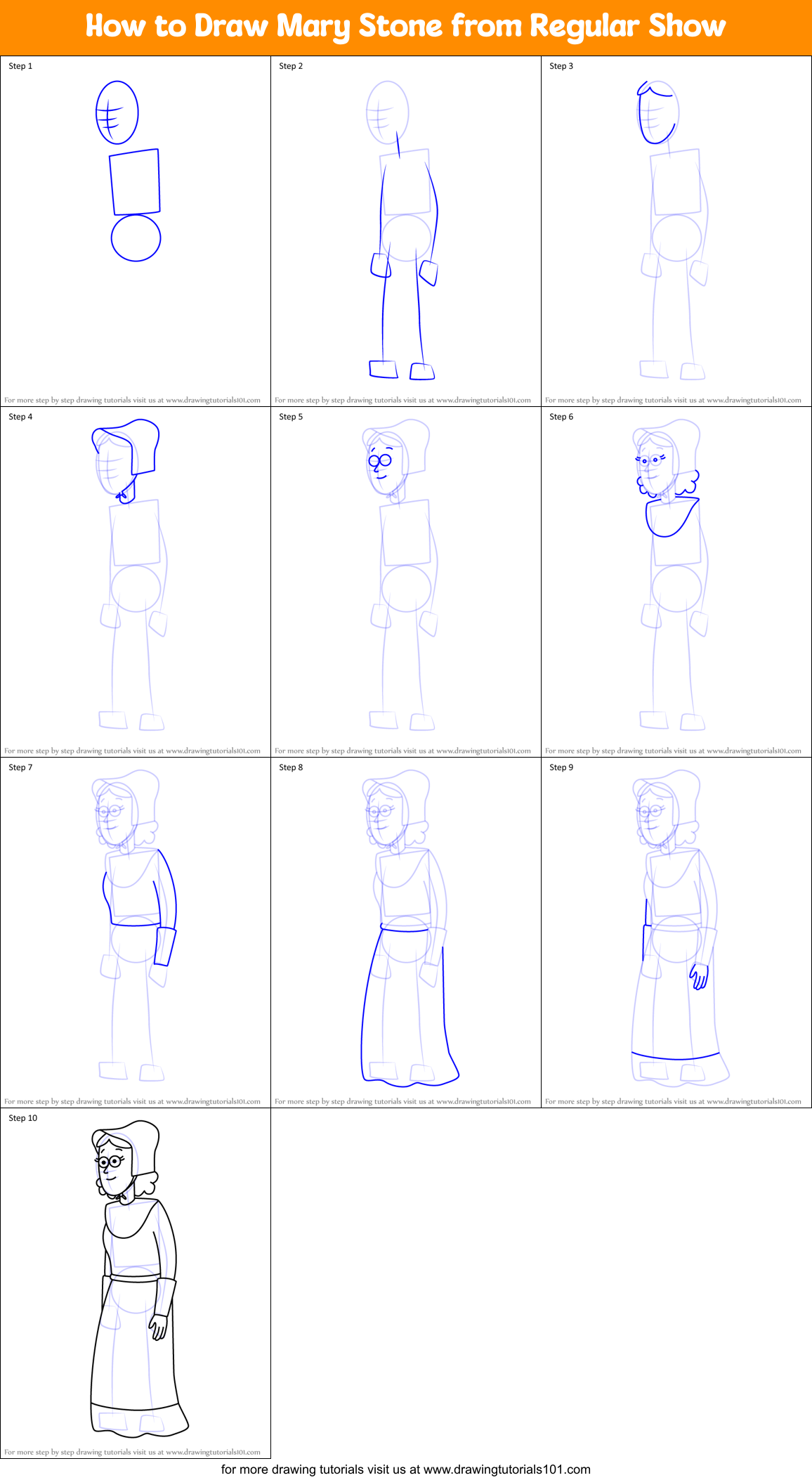 How to Draw Mary Stone from Regular Show Printable Step by Step