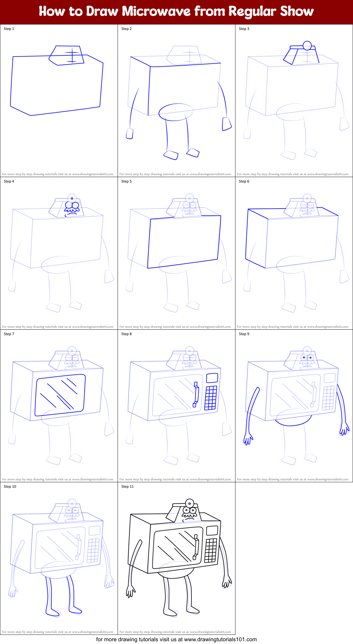 How to Draw Microwave from Regular Show Printable Step by Step