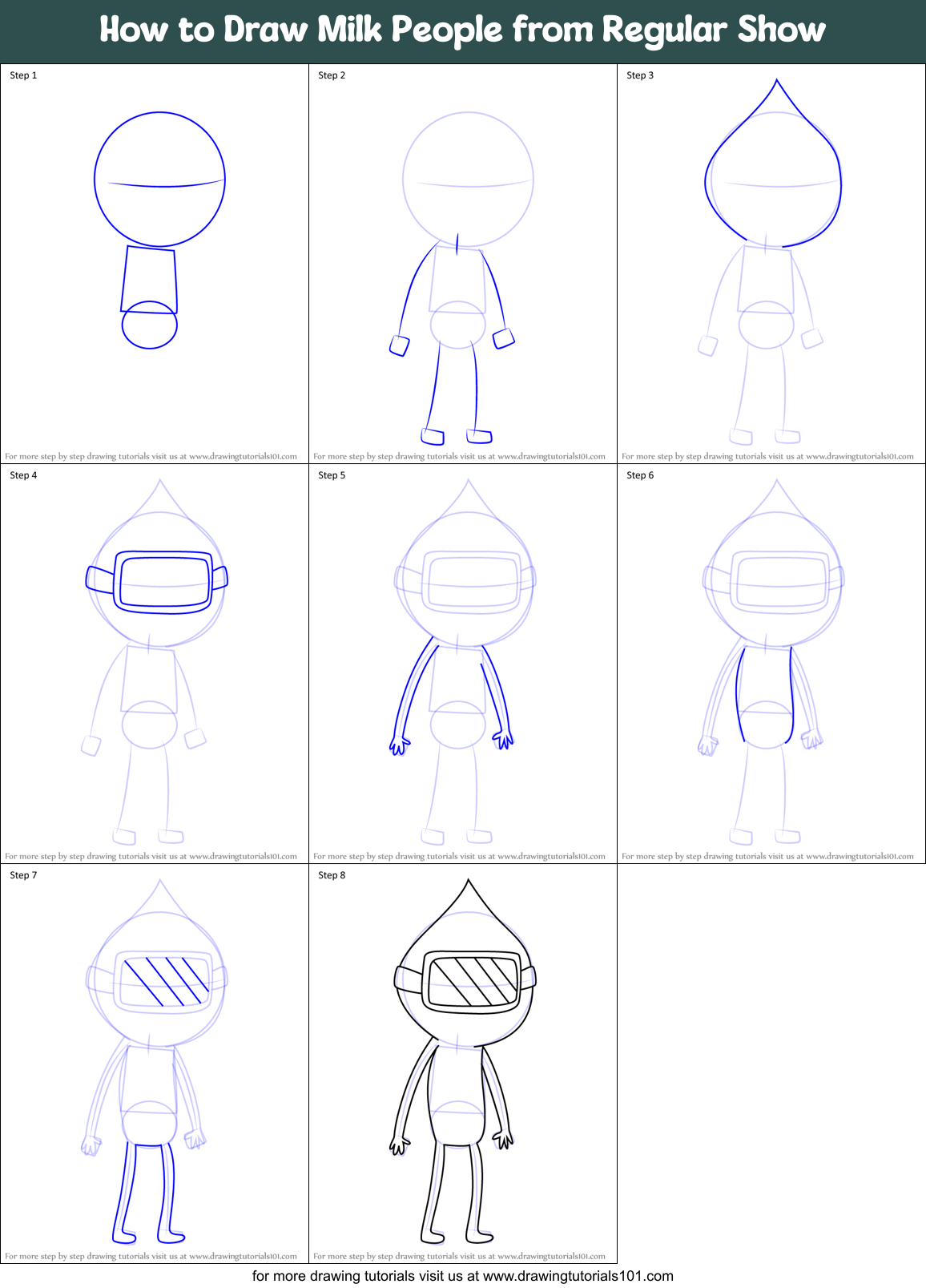 How to Draw Milk People from Regular Show Printable Step by Step
