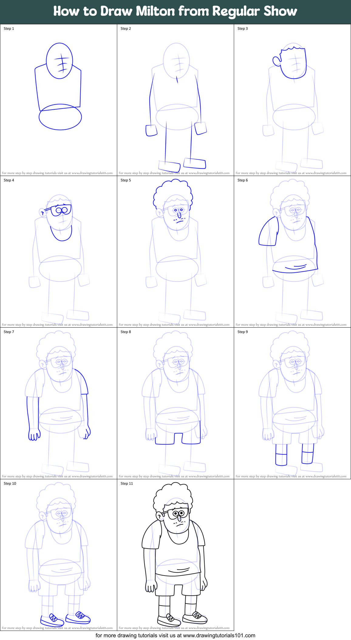 How to Draw Milton from Regular Show Printable Step by Step