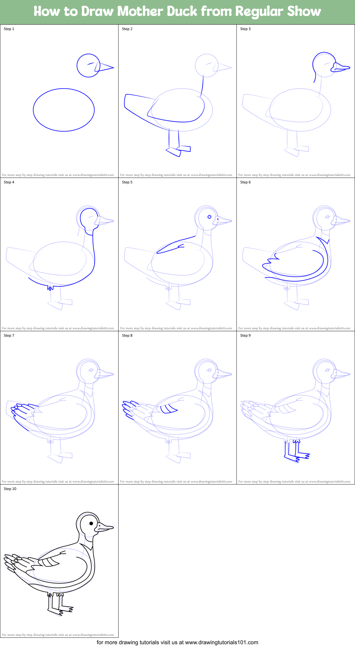 How to Draw Mother Duck from Regular Show Printable Step by Step