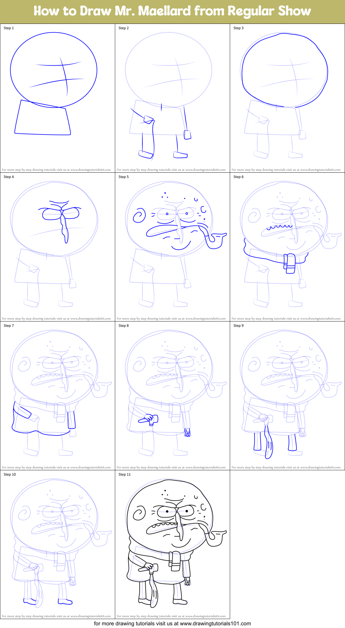 How to Draw Mr. Maellard from Regular Show Printable Step by Step