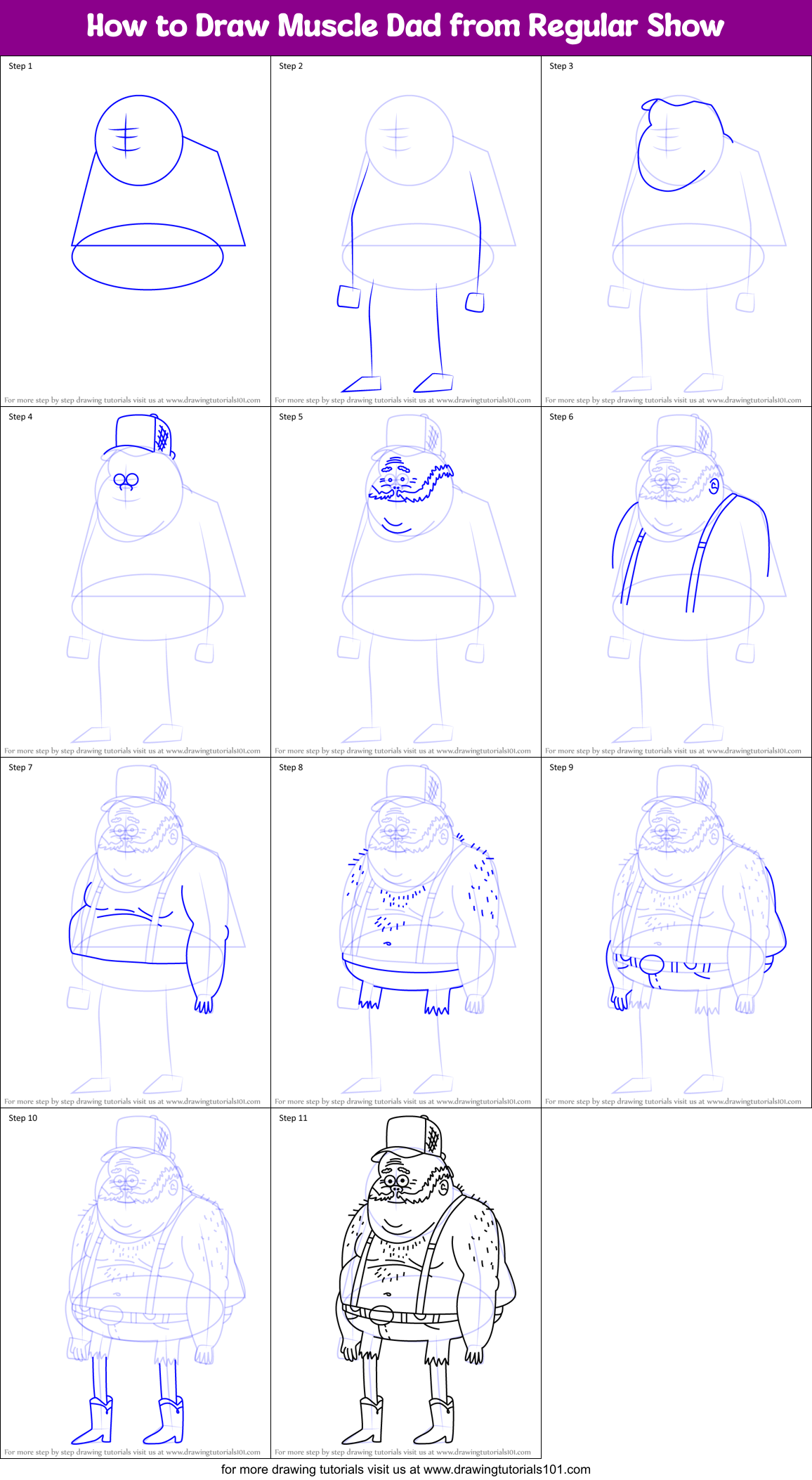 How to Draw Muscle Dad from Regular Show Printable Step by Step