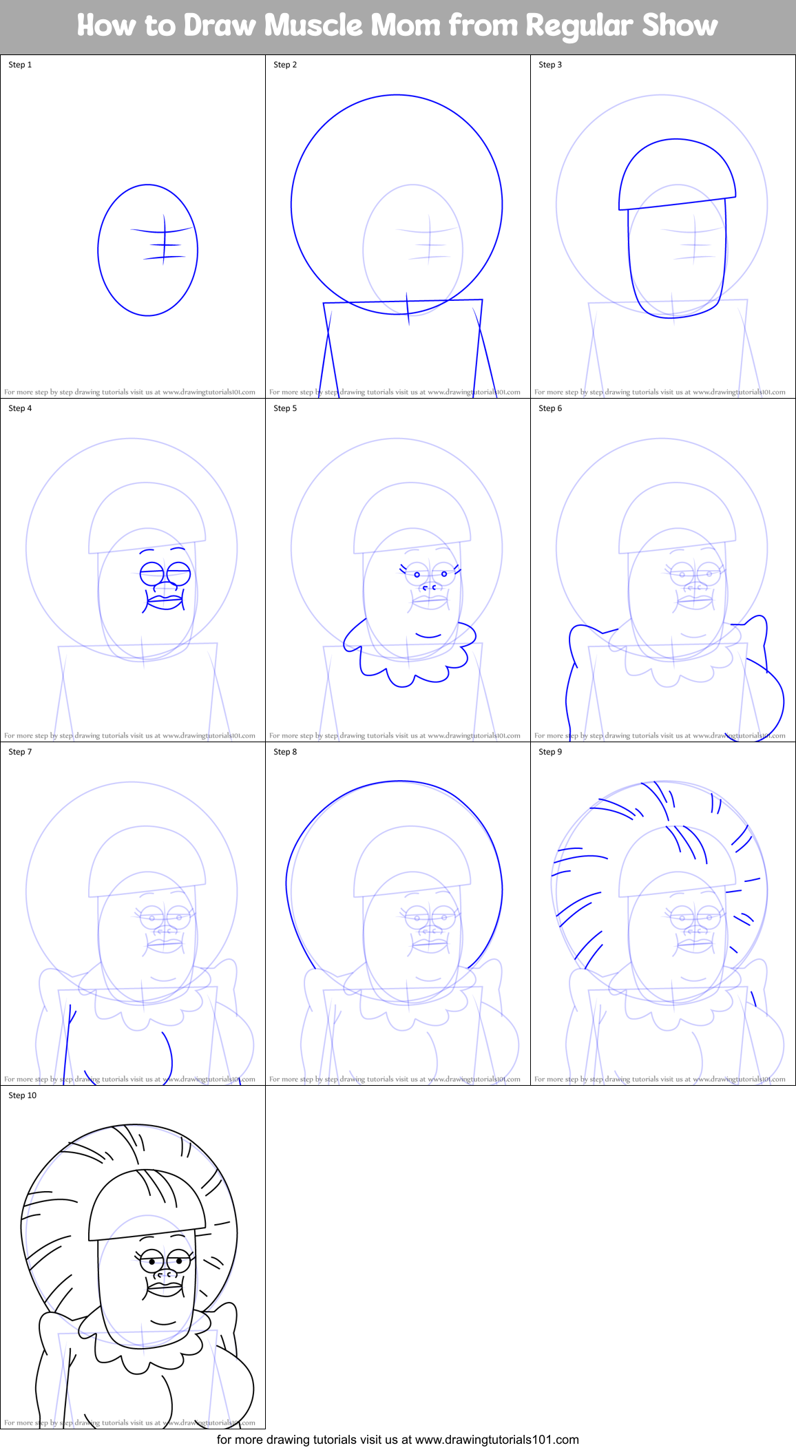 How to Draw Muscle Mom from Regular Show Printable Step by Step