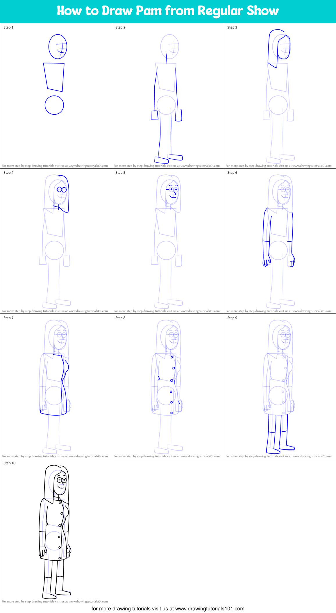 How to Draw Pam from Regular Show Printable Step by Step