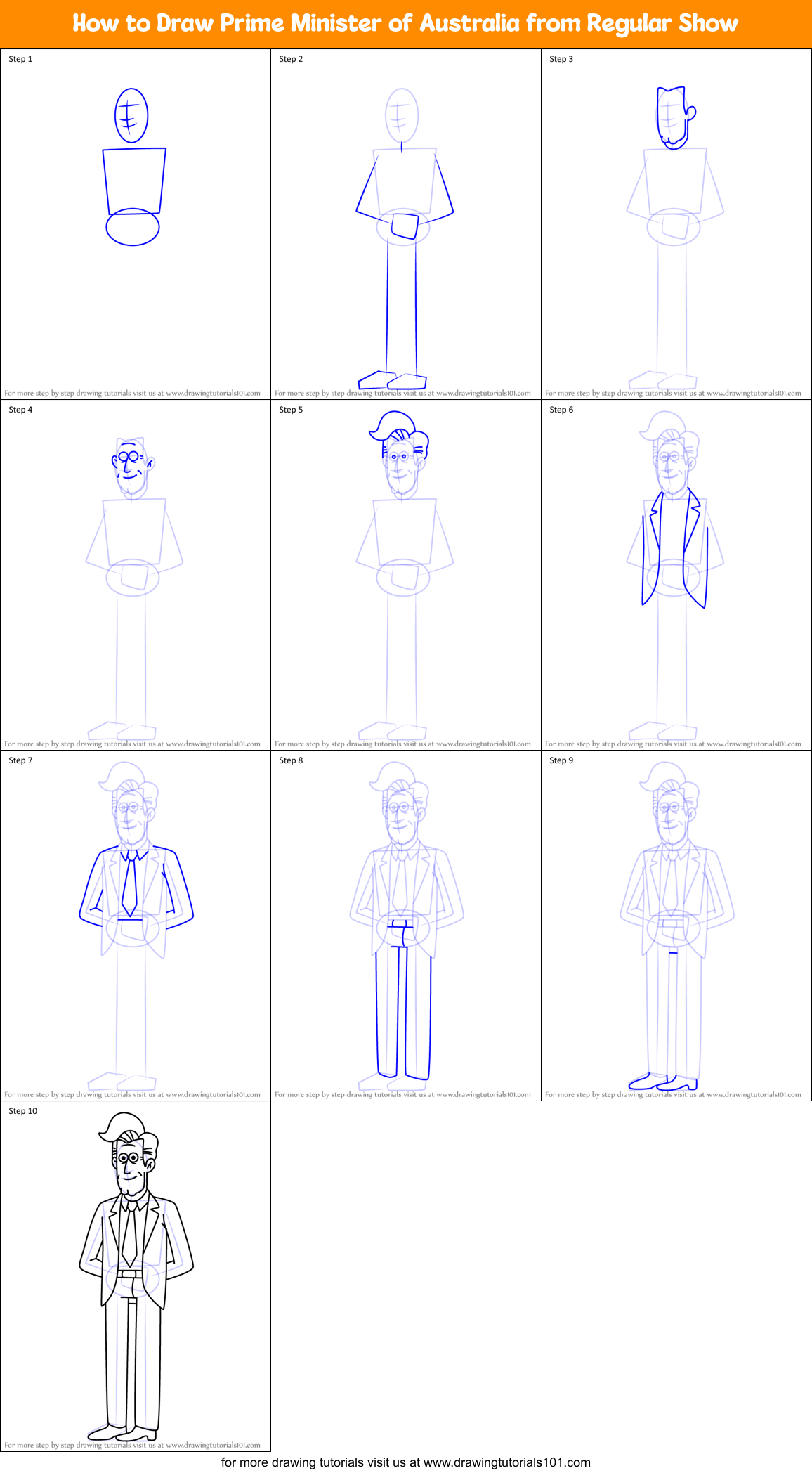 How to Draw Prime Minister of Australia from Regular Show Printable Step by Step