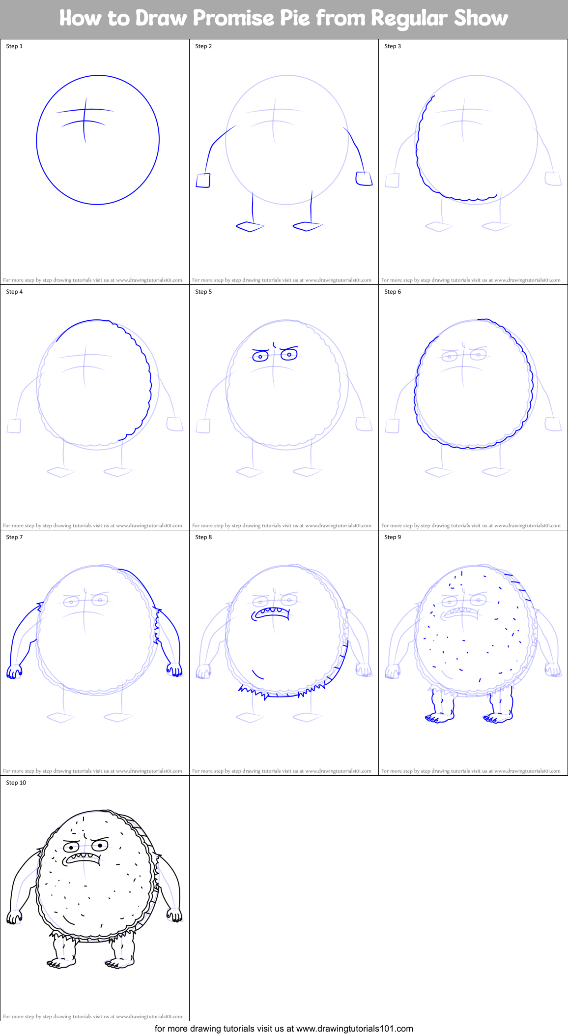 How to Draw Promise Pie from Regular Show Printable Step by Step