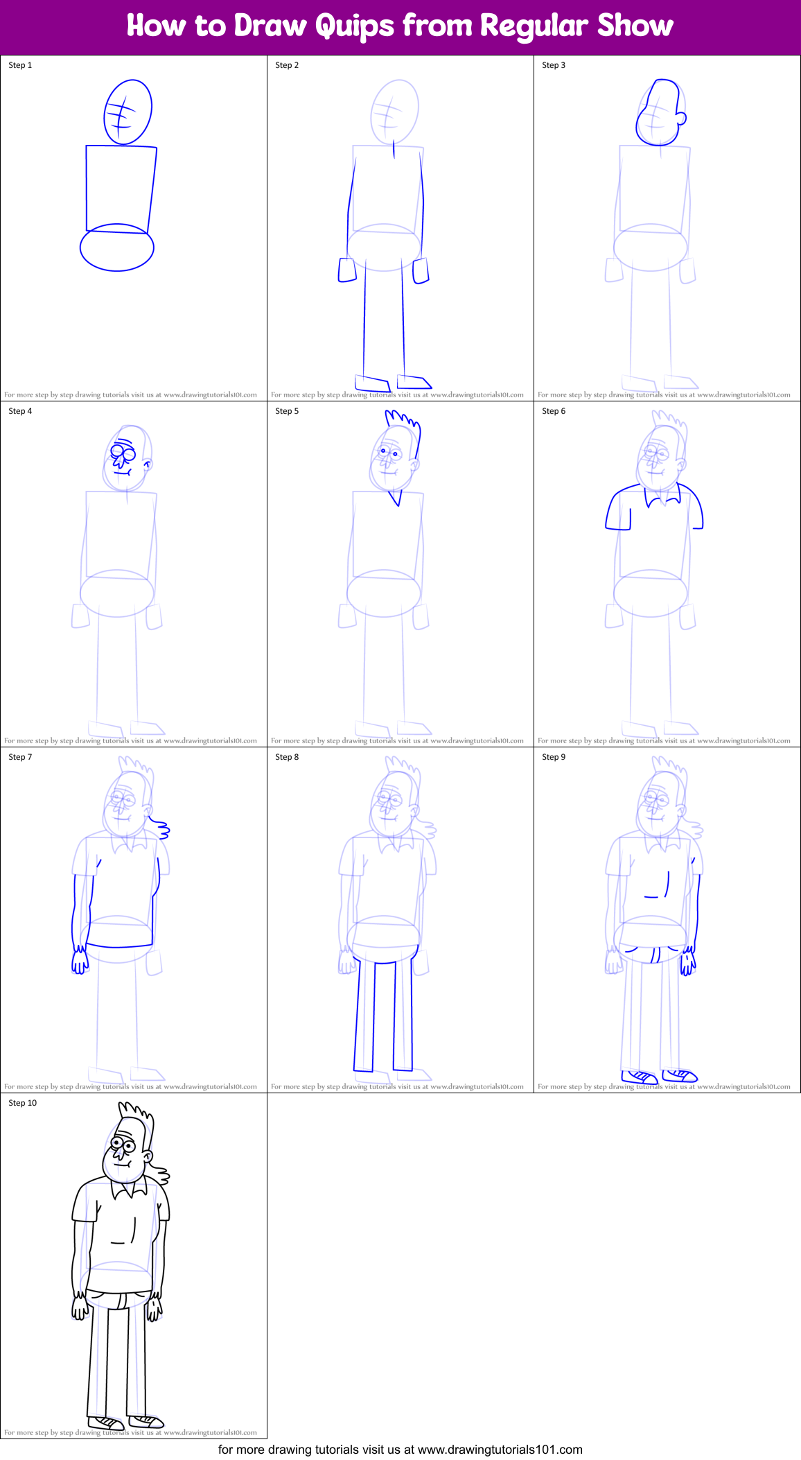 How to Draw Quips from Regular Show Printable Step by Step