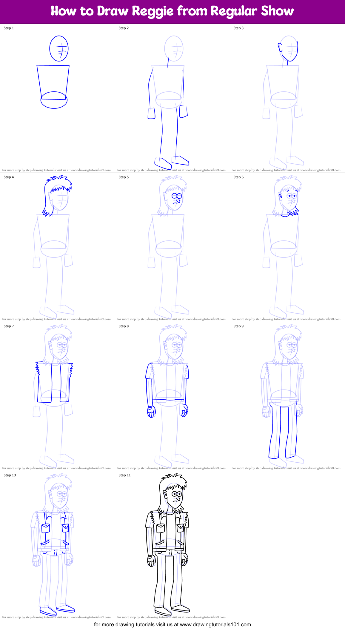 How to Draw Reggie from Regular Show Printable Step by Step