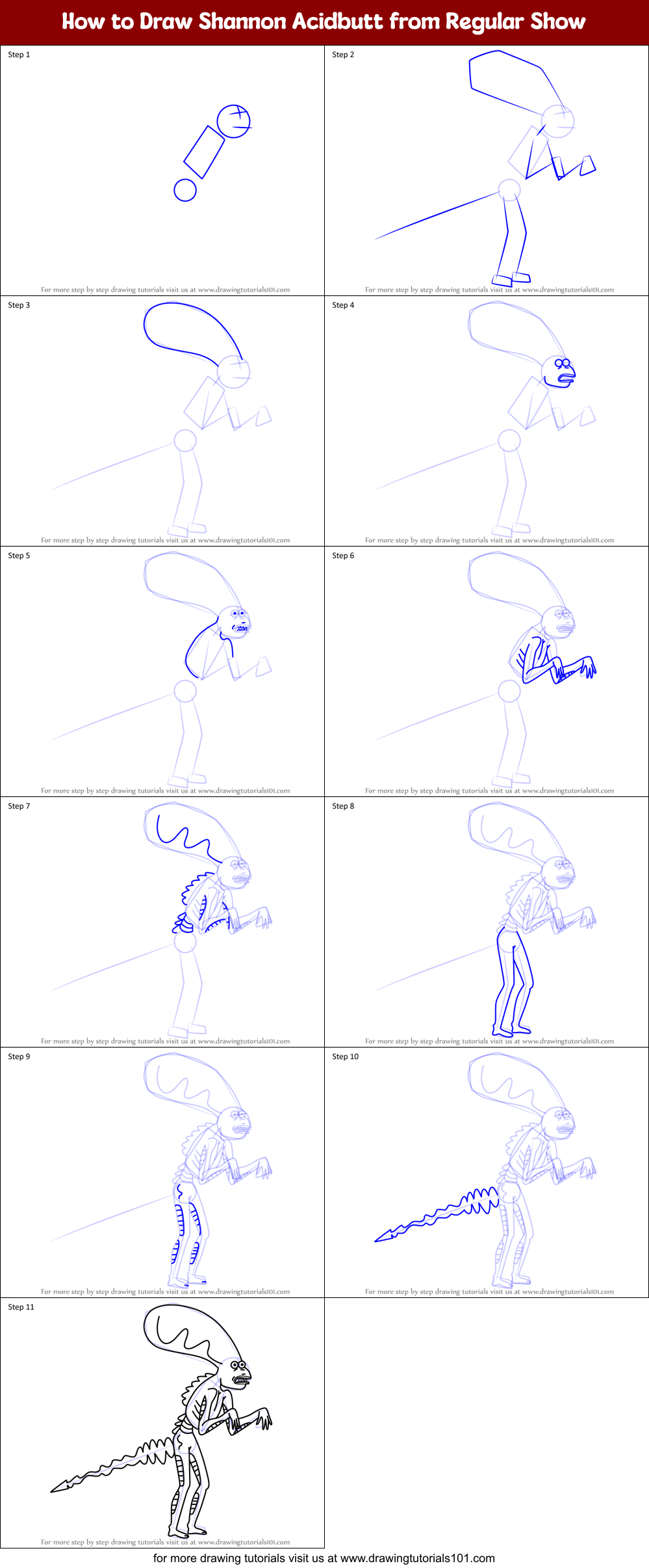 How to Draw Shannon Acidbutt from Regular Show Printable Step by Step