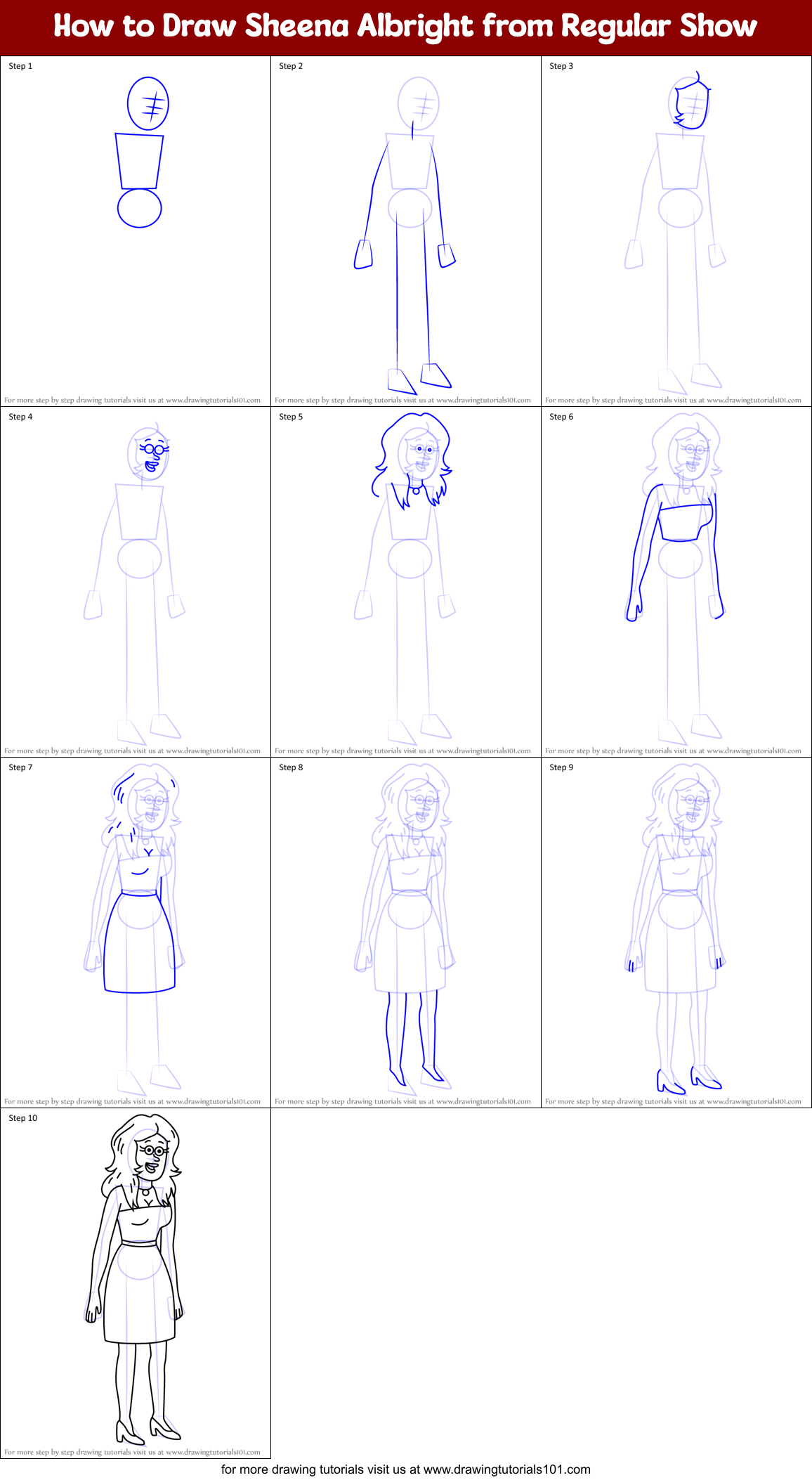How to Draw Sheena Albright from Regular Show Printable Step by Step
