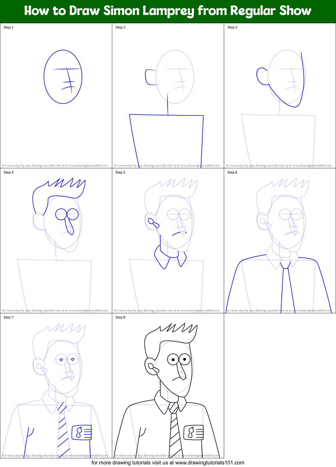 How to Draw Simon Lamprey from Regular Show Printable Step by Step