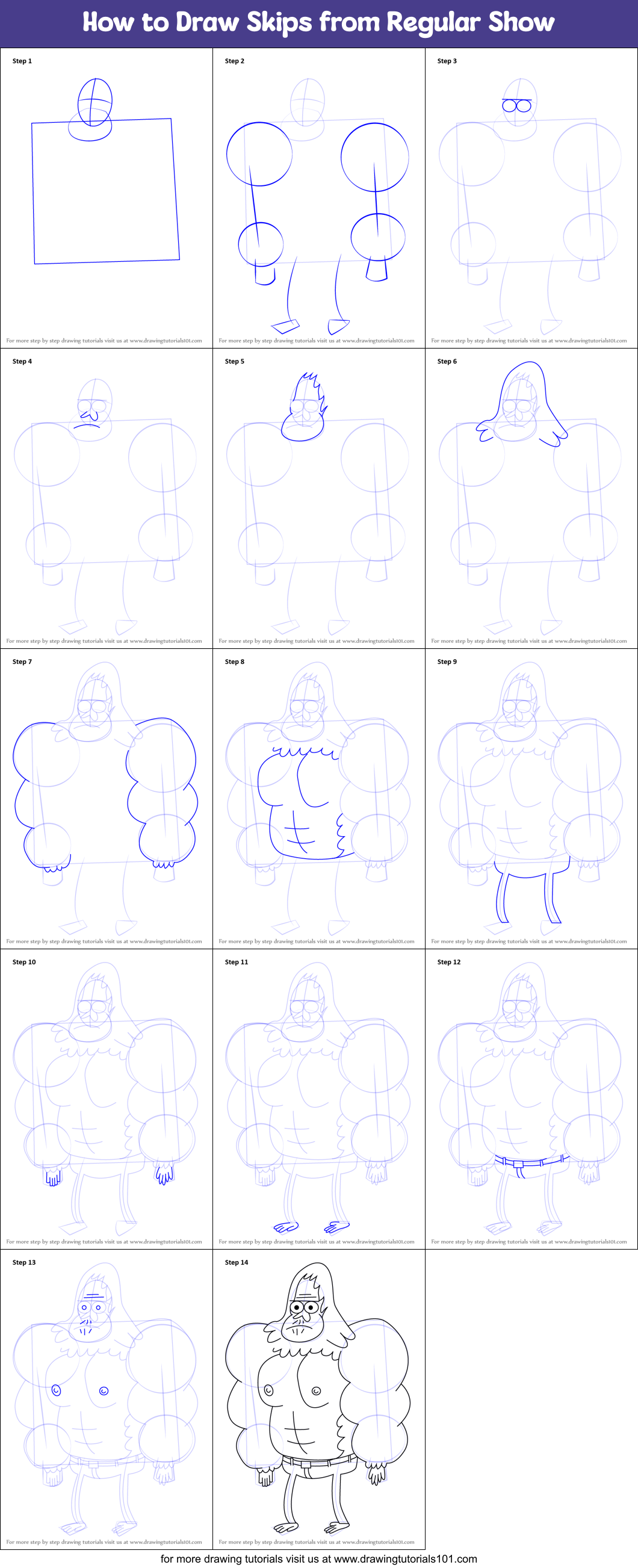 How to Draw Skips from Regular Show Printable Step by Step