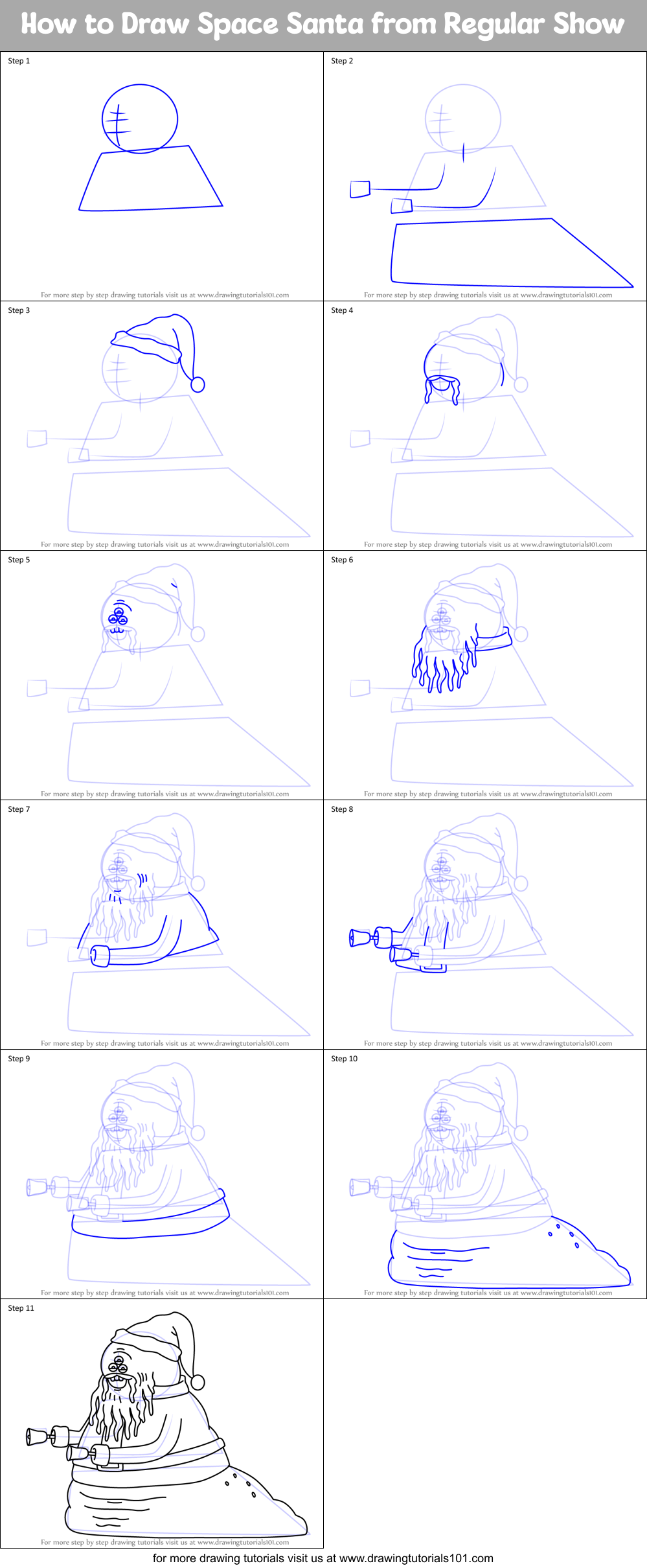How to Draw Space Santa from Regular Show Printable Step by Step