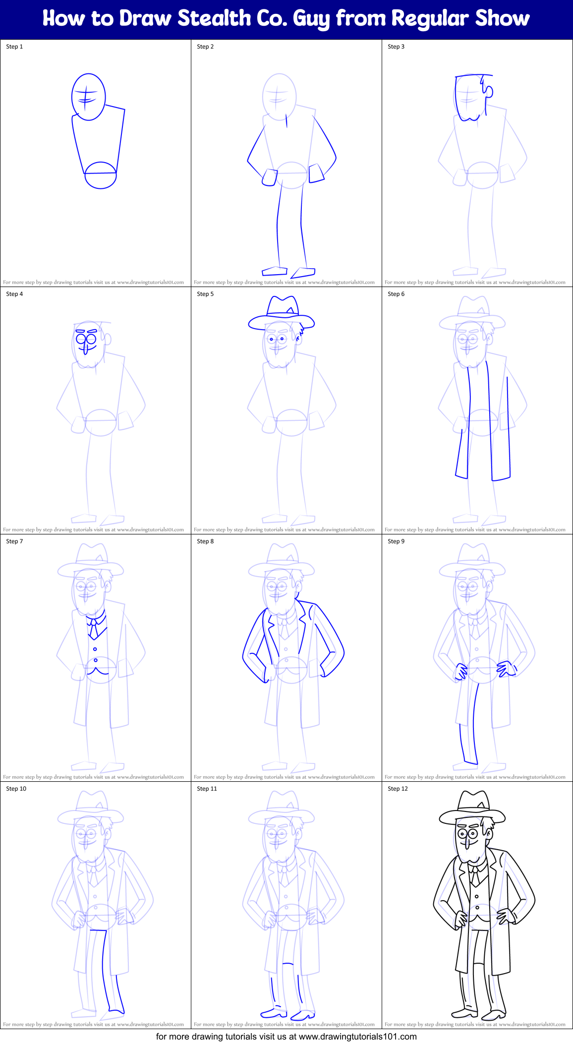How to Draw Stealth Co. Guy from Regular Show Printable Step by Step