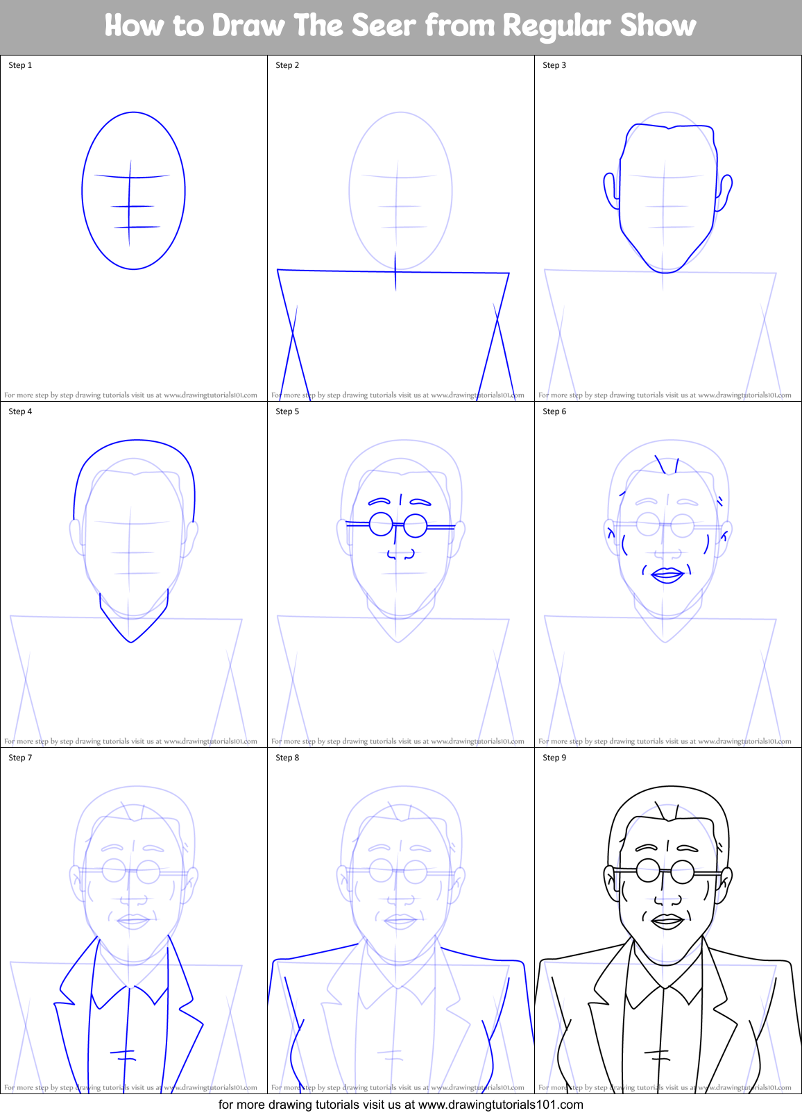 How to Draw The Seer from Regular Show Printable Step by Step